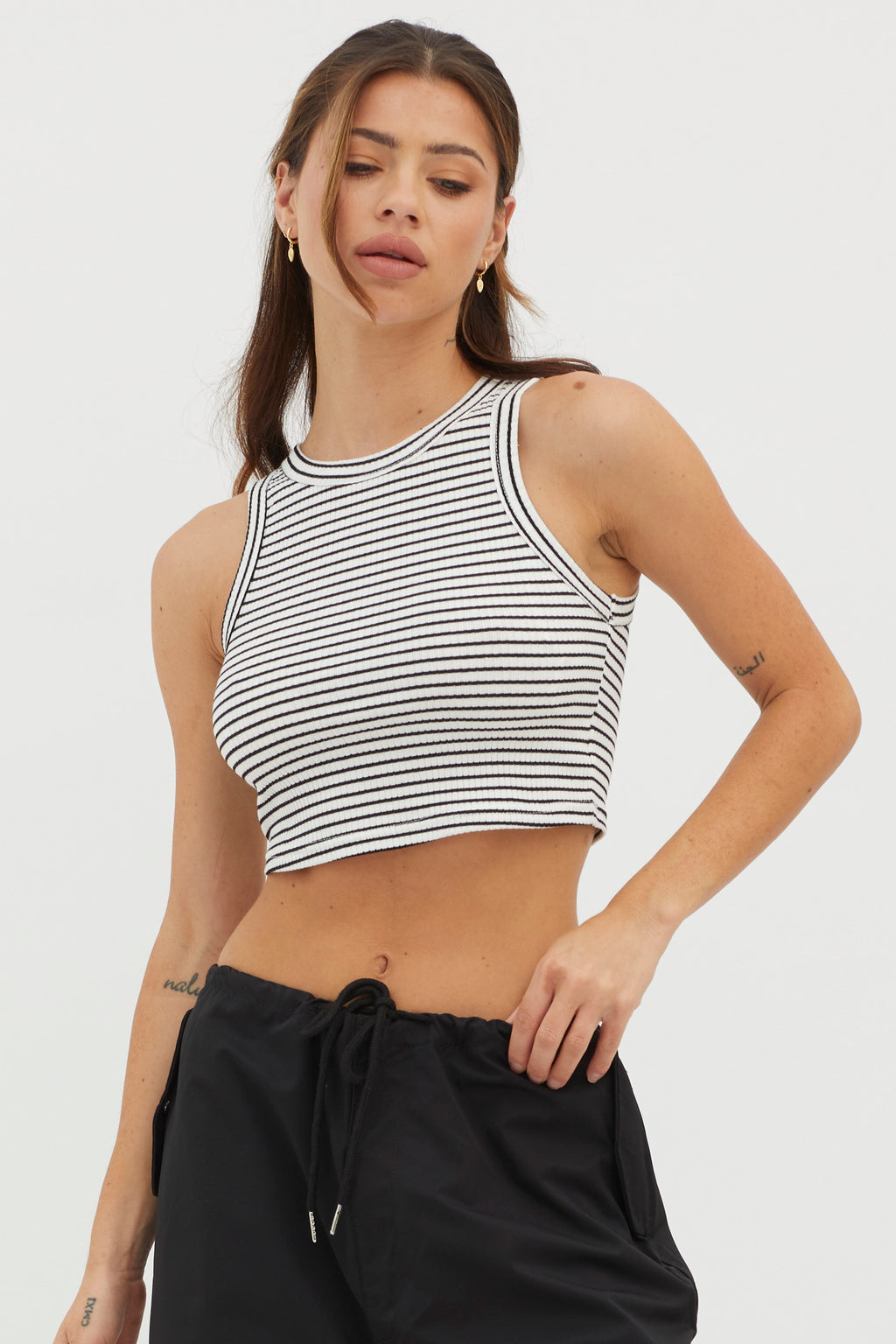 Seeker Ribbed Crop Top Striped White Base by Selfie Leslie