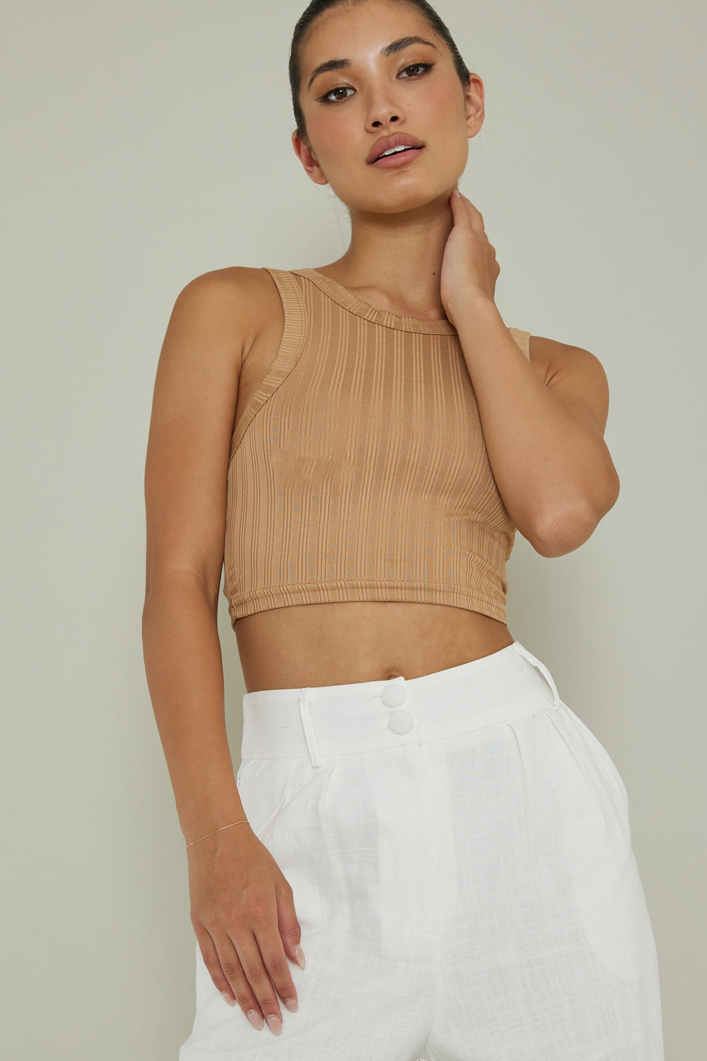 Seeker Ribbed Crop Top Chocolate by Selfie Leslie