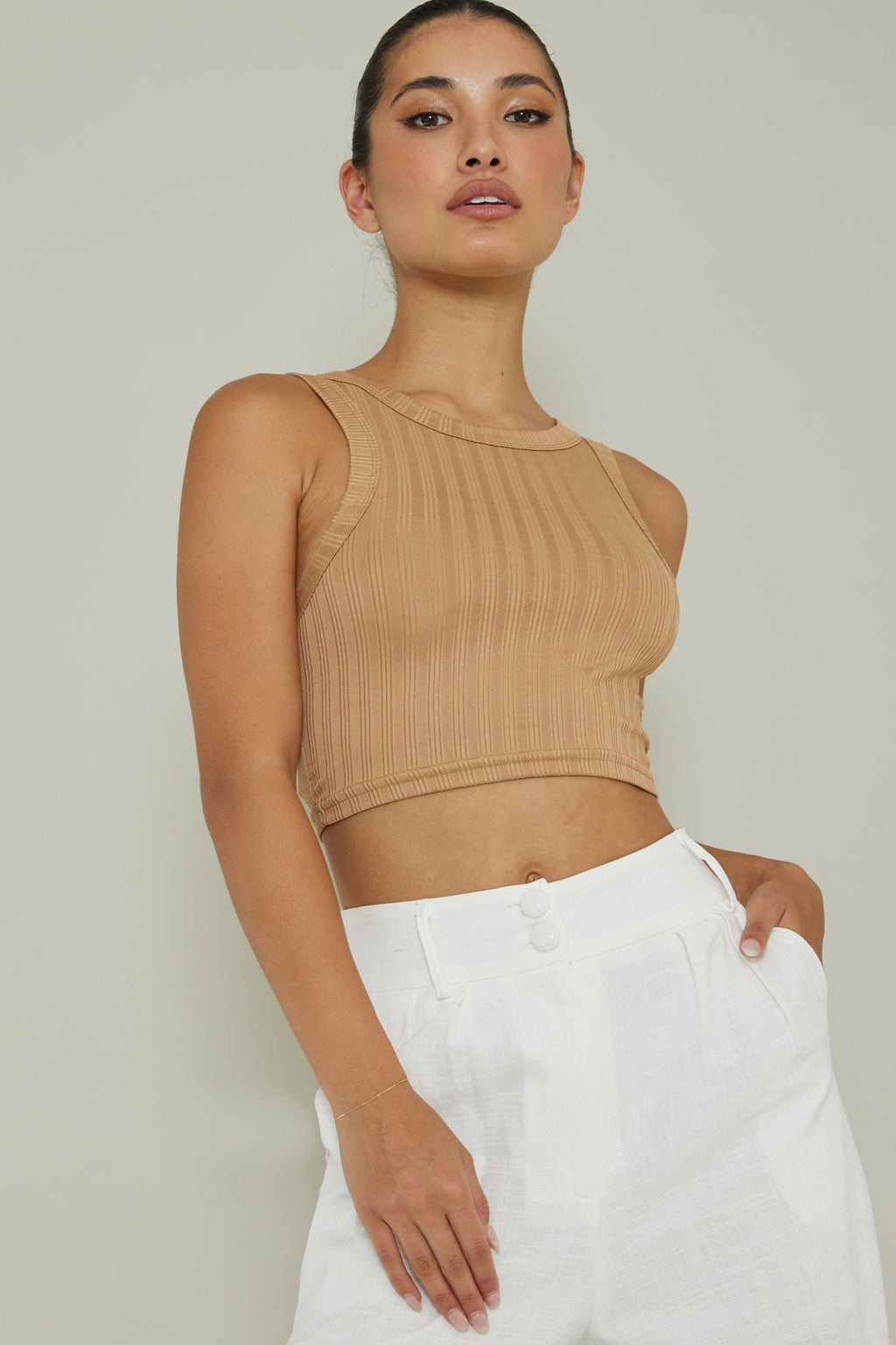 Seeker Ribbed Crop Top Chocolate by Selfie Leslie