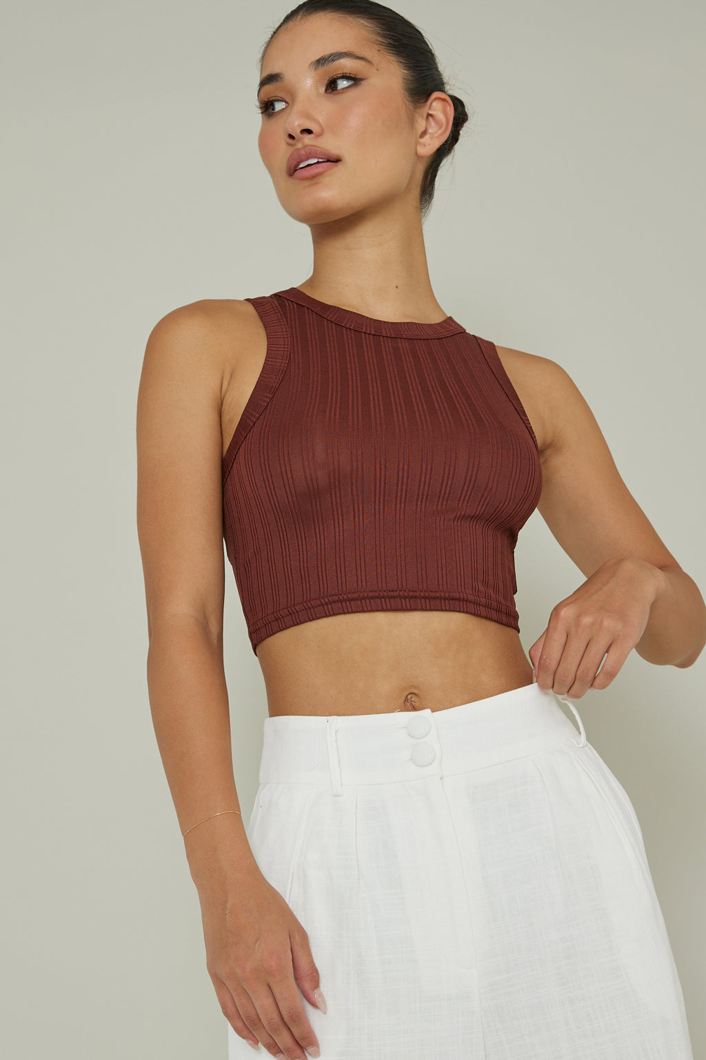 Seeker Ribbed Crop Top Mocha by Selfie Leslie