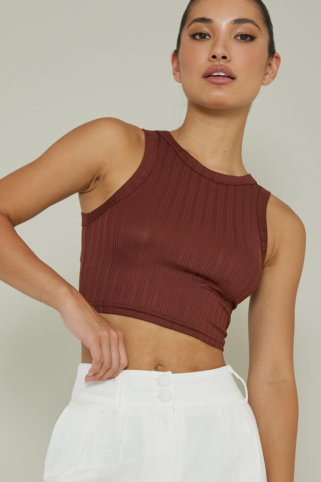 Seeker Ribbed Crop Top Mocha by Selfie Leslie