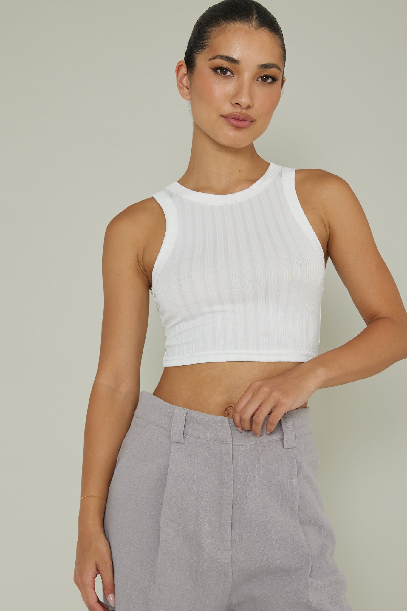 Seeker Ribbed Crop Top White by Selfie Leslie