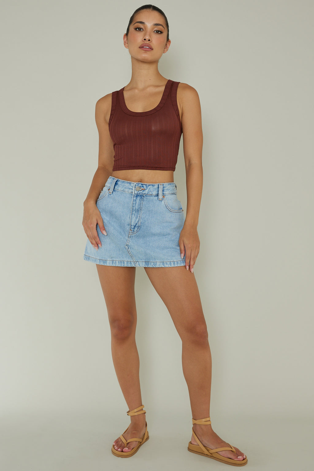 In Sync Scoop Neck Crop Top Chocolate by Selfie Leslie