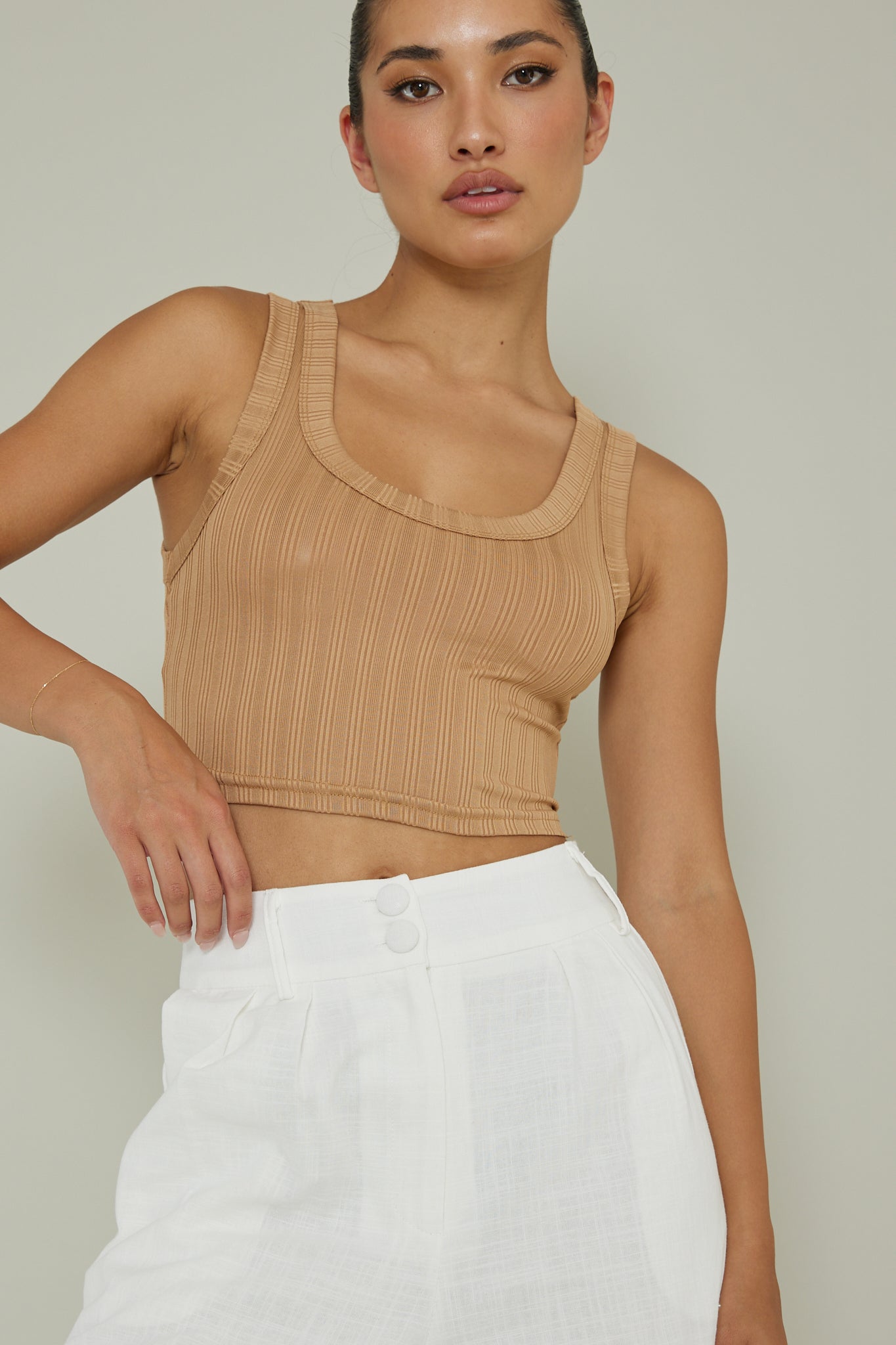 In Sync Scoop Neck Crop Top Mocha by Selfie Leslie