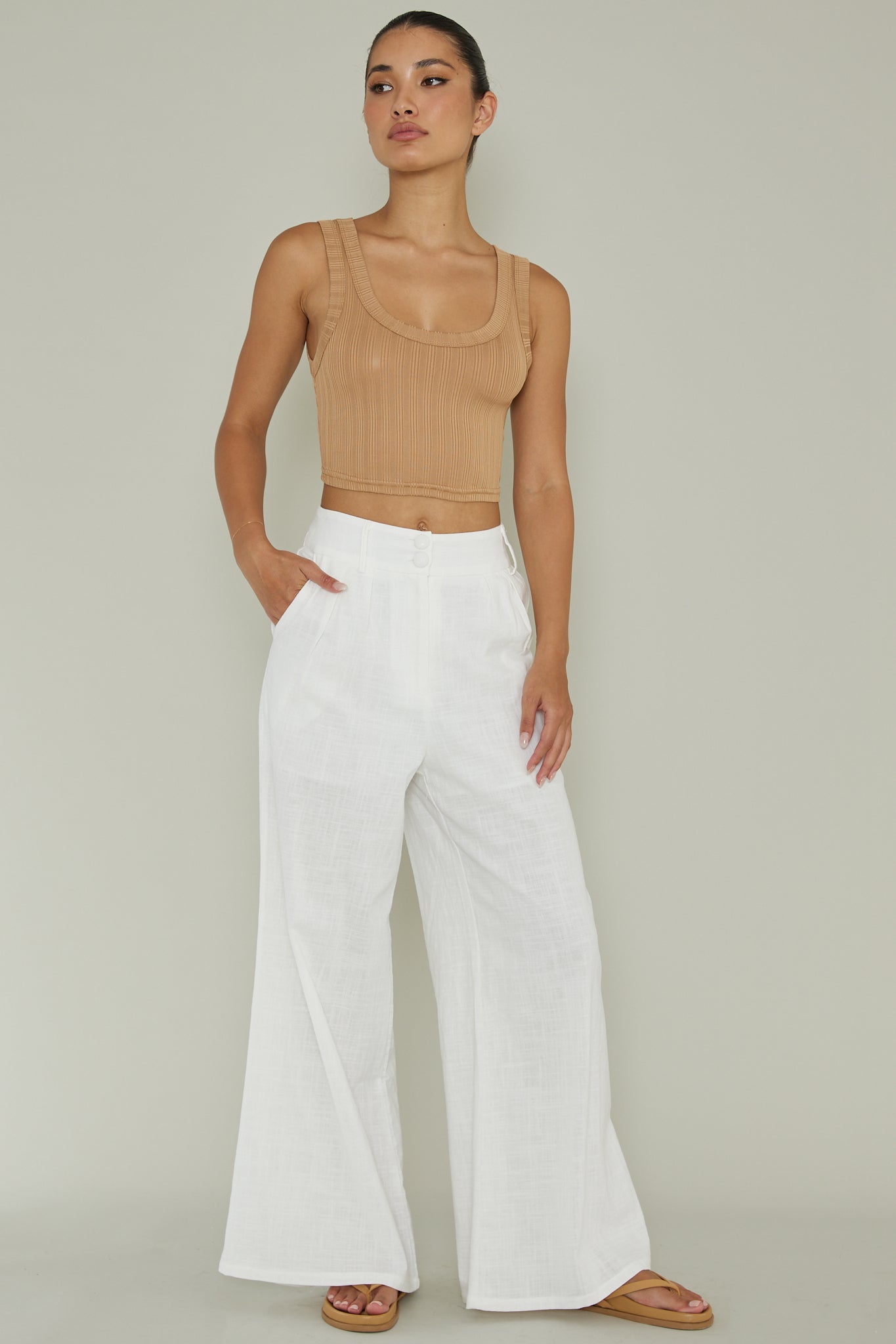 In Sync Scoop Neck Crop Top Mocha by Selfie Leslie