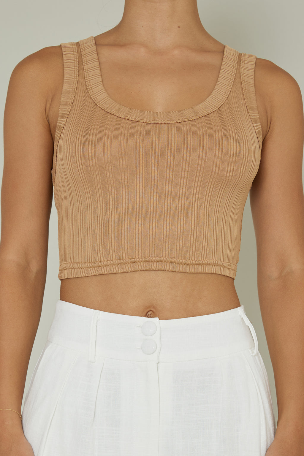 In Sync Scoop Neck Crop Top Mocha by Selfie Leslie