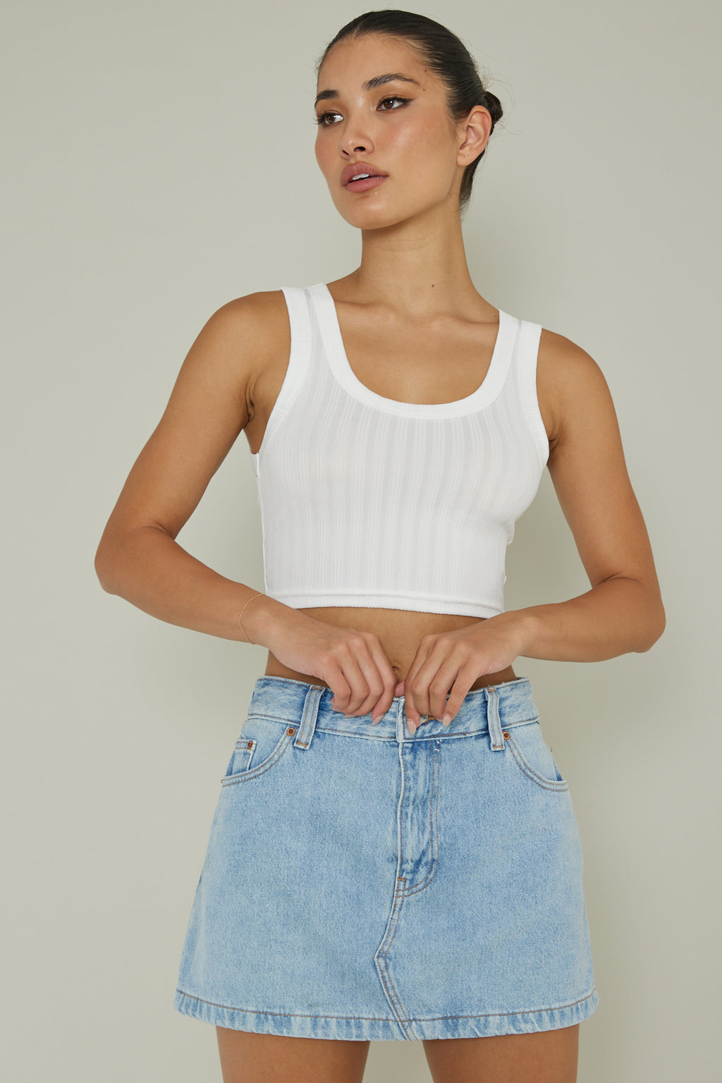 In Sync Scoop Neck Crop Top White by Selfie Leslie