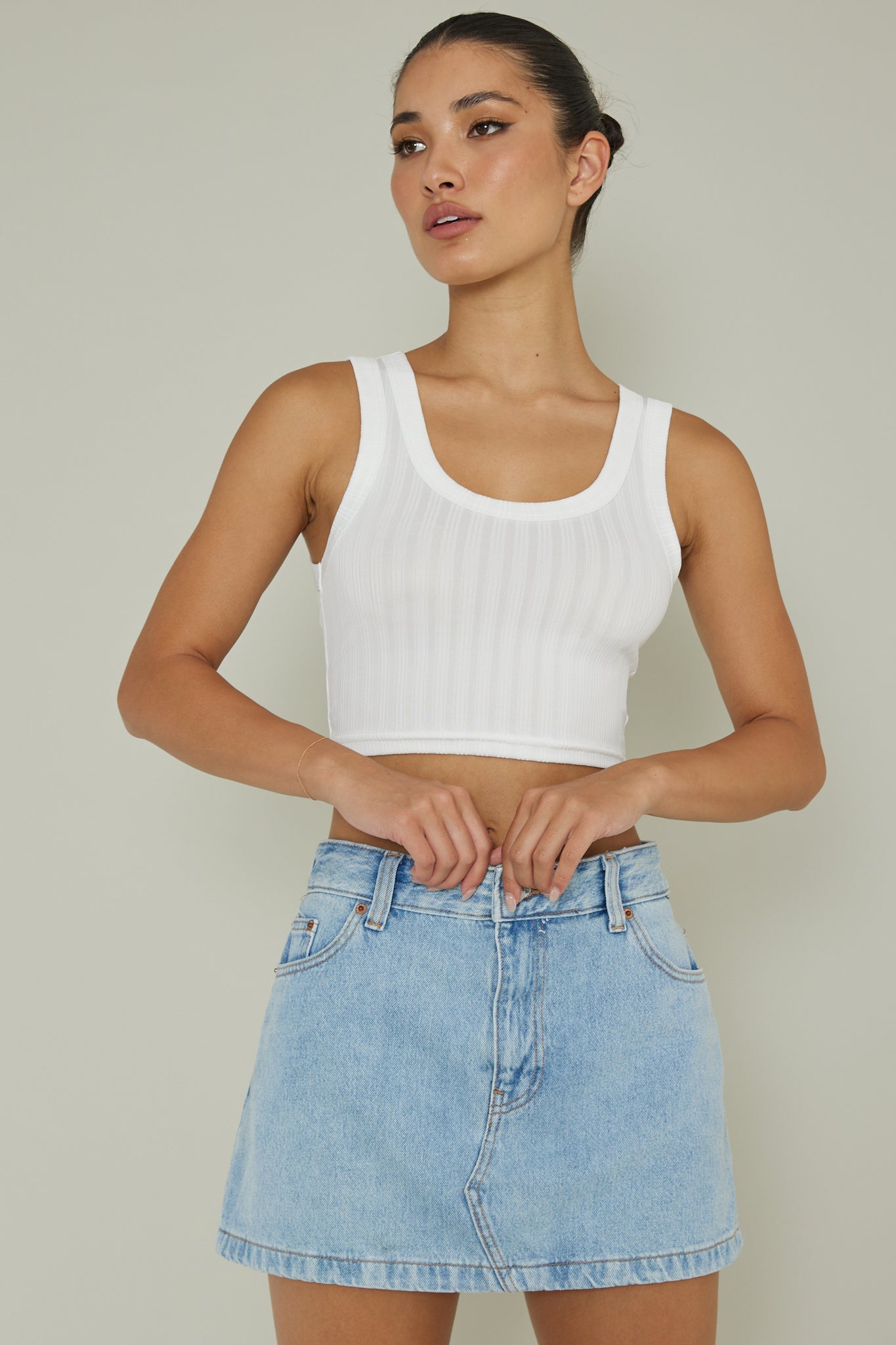 In Sync Scoop Neck Crop Top White by Selfie Leslie