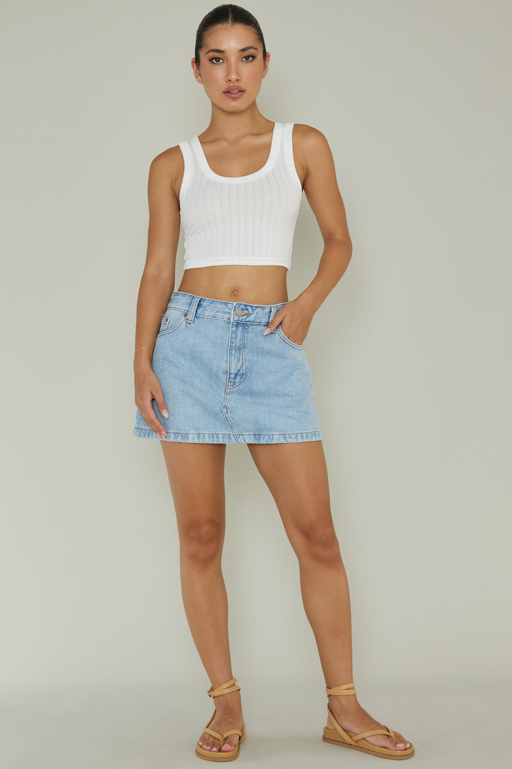 In Sync Scoop Neck Crop Top White by Selfie Leslie