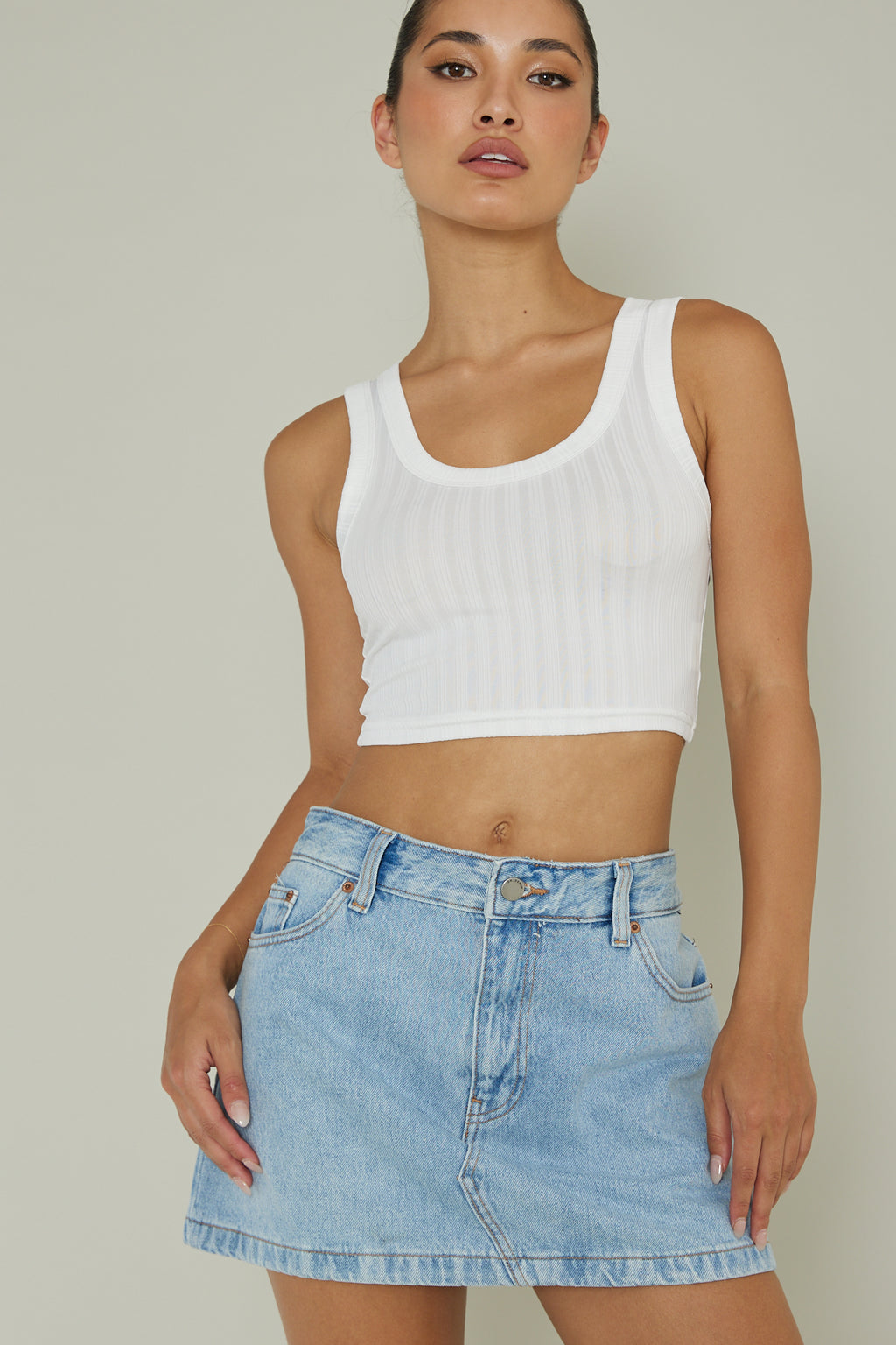 In Sync Scoop Neck Crop Top White by Selfie Leslie