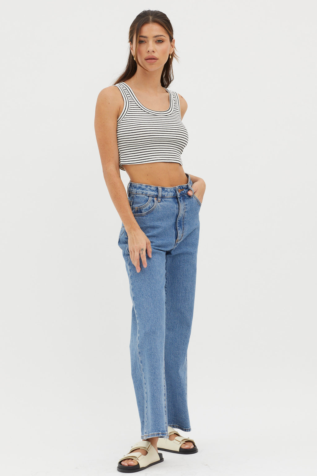 In Sync Scoop Neck Crop Top White Base by Selfie Leslie