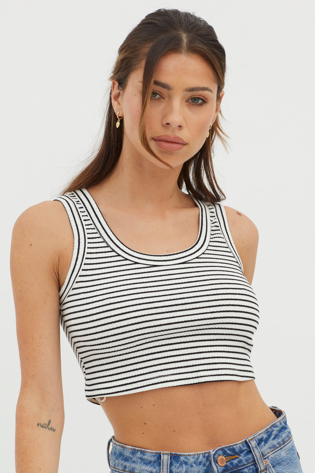 In Sync Scoop Neck Crop Top White Base by Selfie Leslie