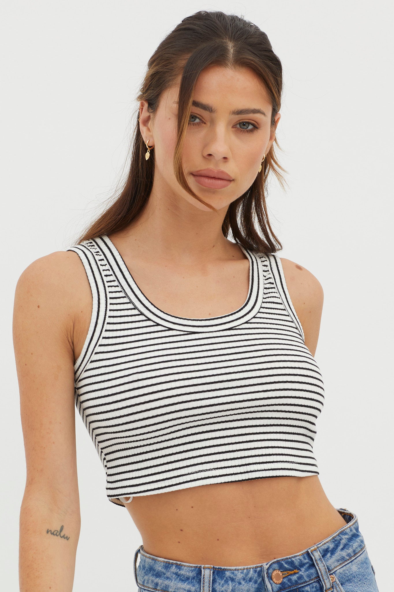 In Sync Scoop Neck Crop Top White Base by Selfie Leslie