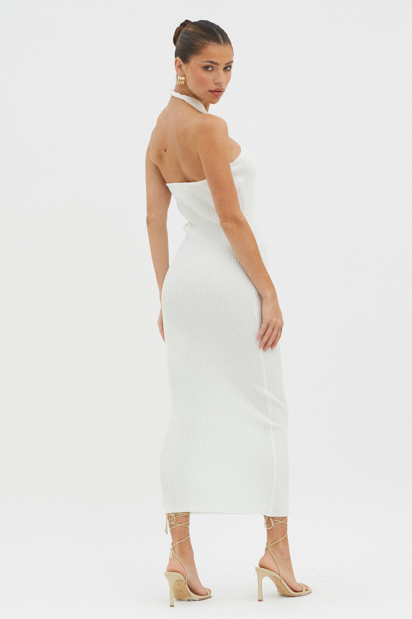 Lovelock Halterneck Ribbed Knit Midi Dress White - M Lovelock Halterneck Ribbed Knit Midi Dress White - M