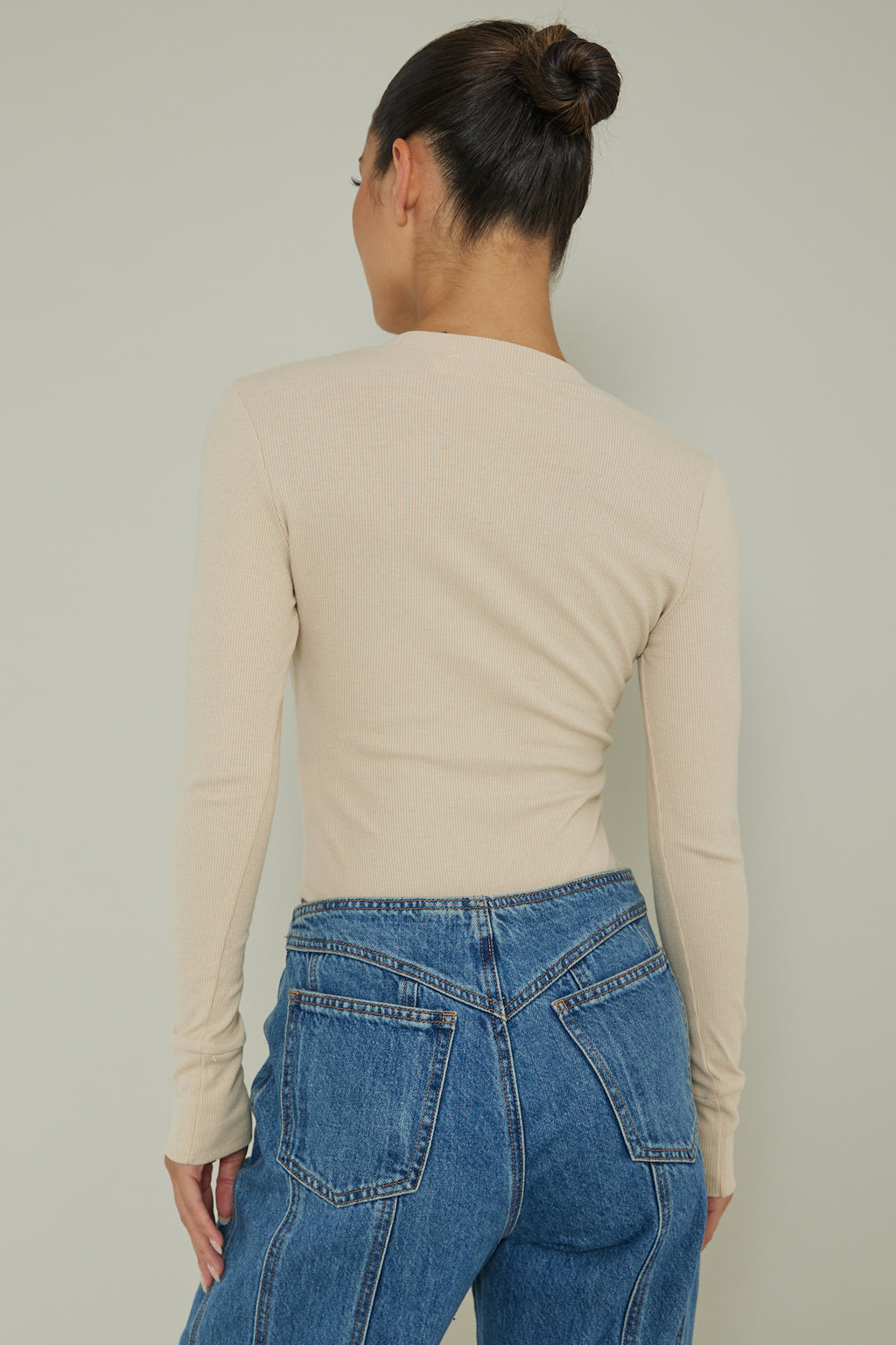 Henley Snap Front Bodysuit Beige by Selfie Leslie