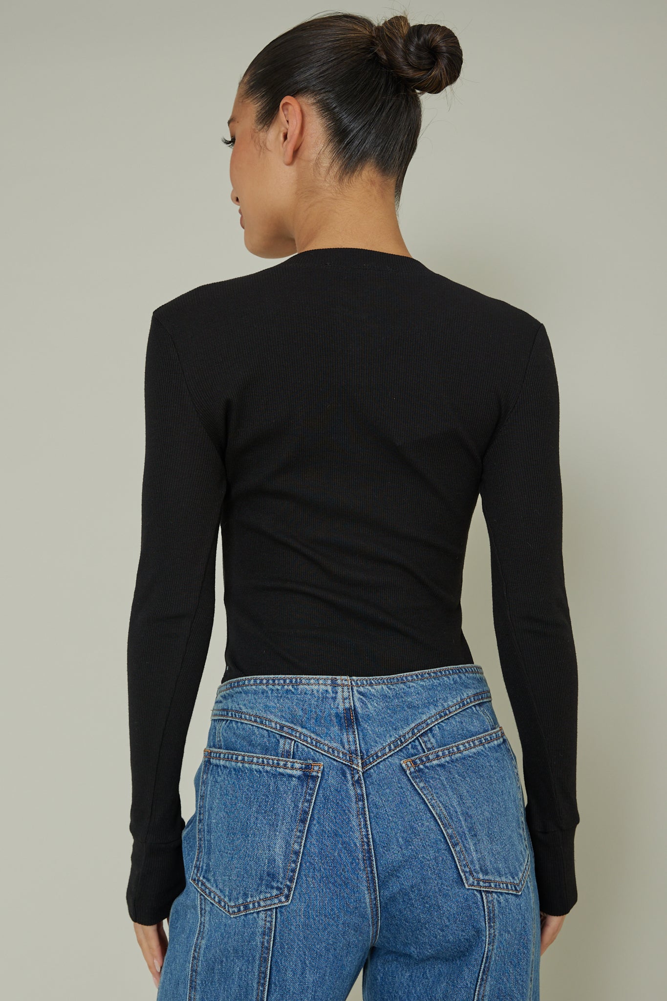 Henley Snap Front Bodysuit Black by Selfie Leslie