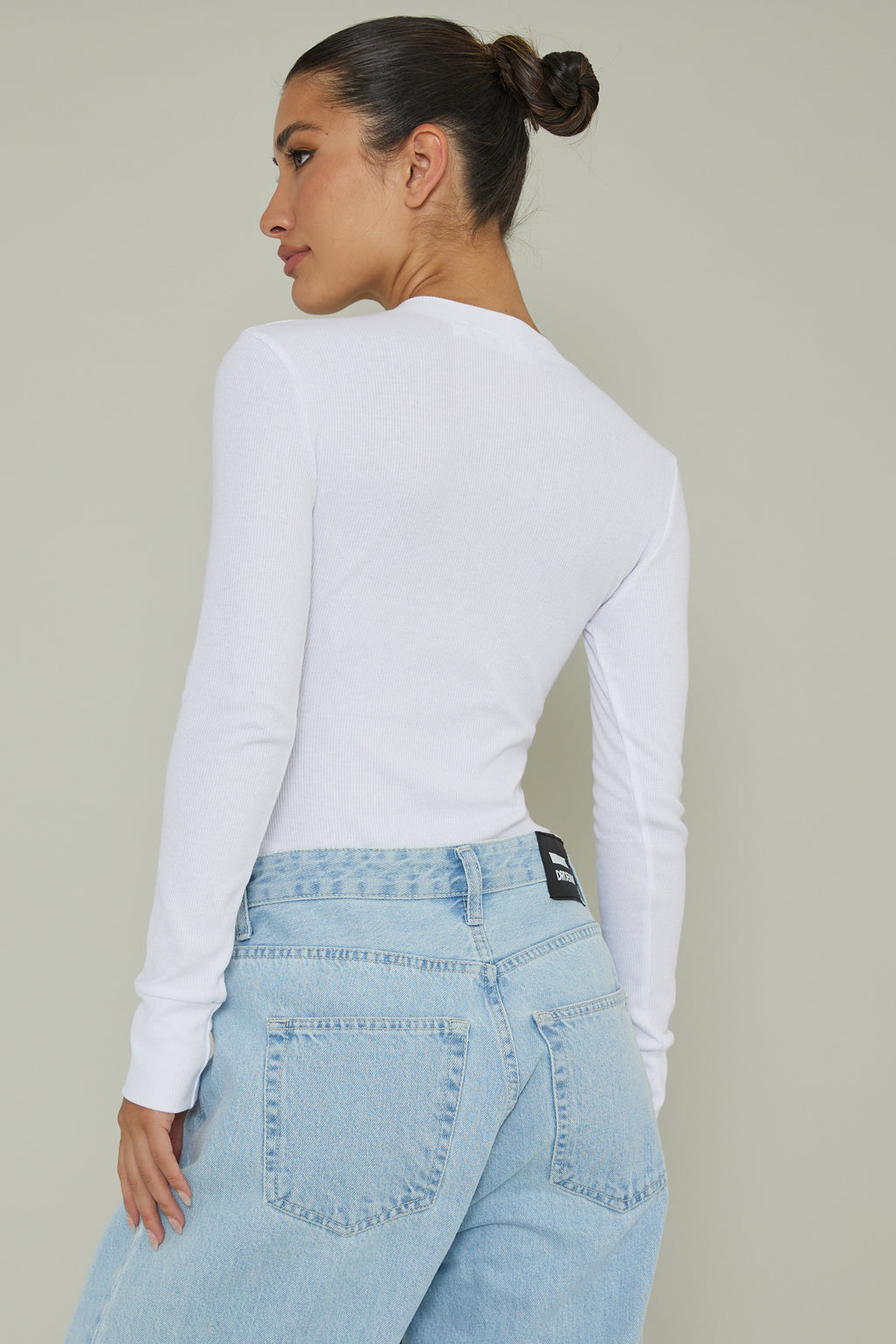 Henley Snap Front Bodysuit White by Selfie Leslie