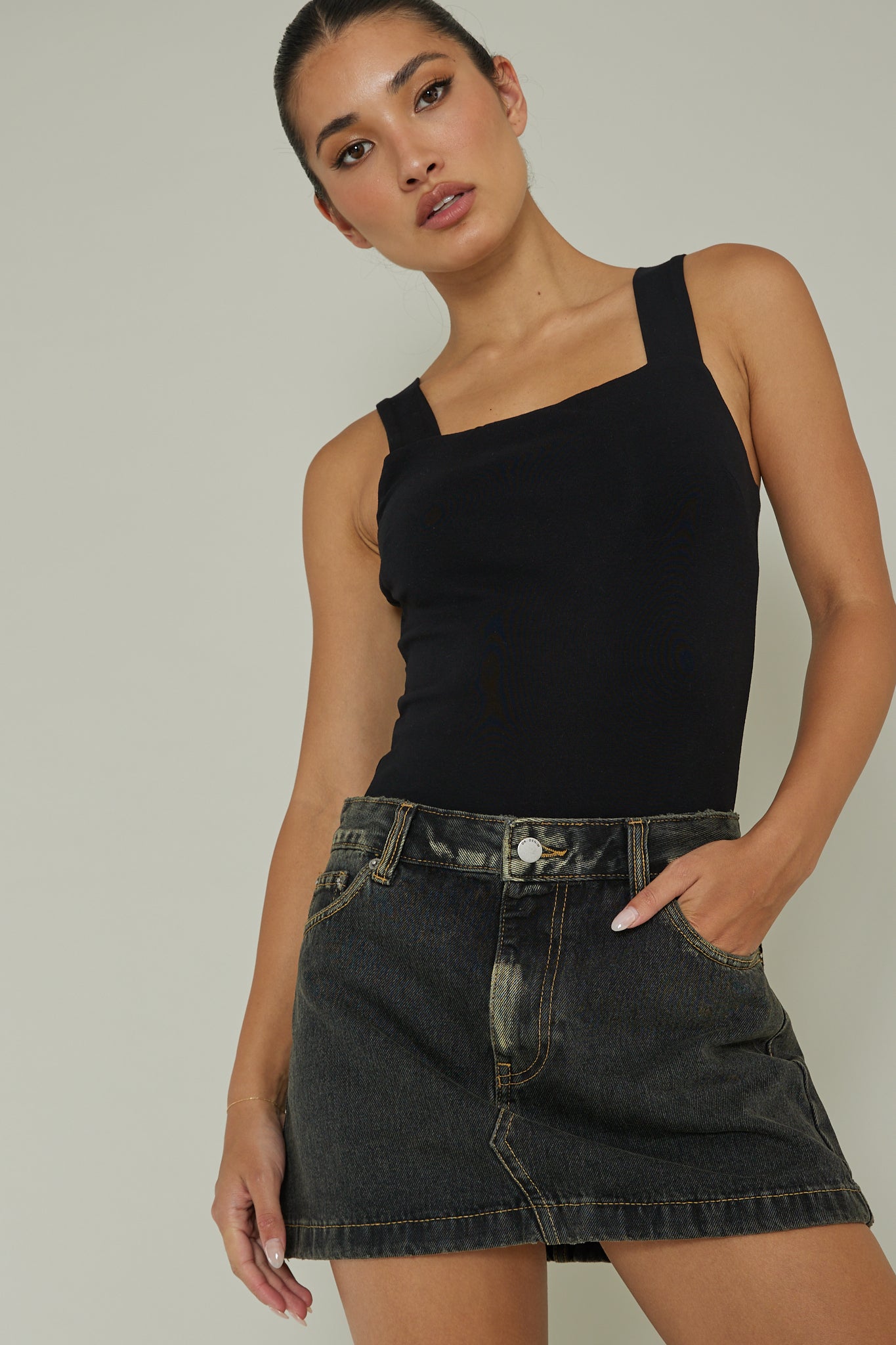 High Time Square Neckline Leotard Black by Selfie Leslie