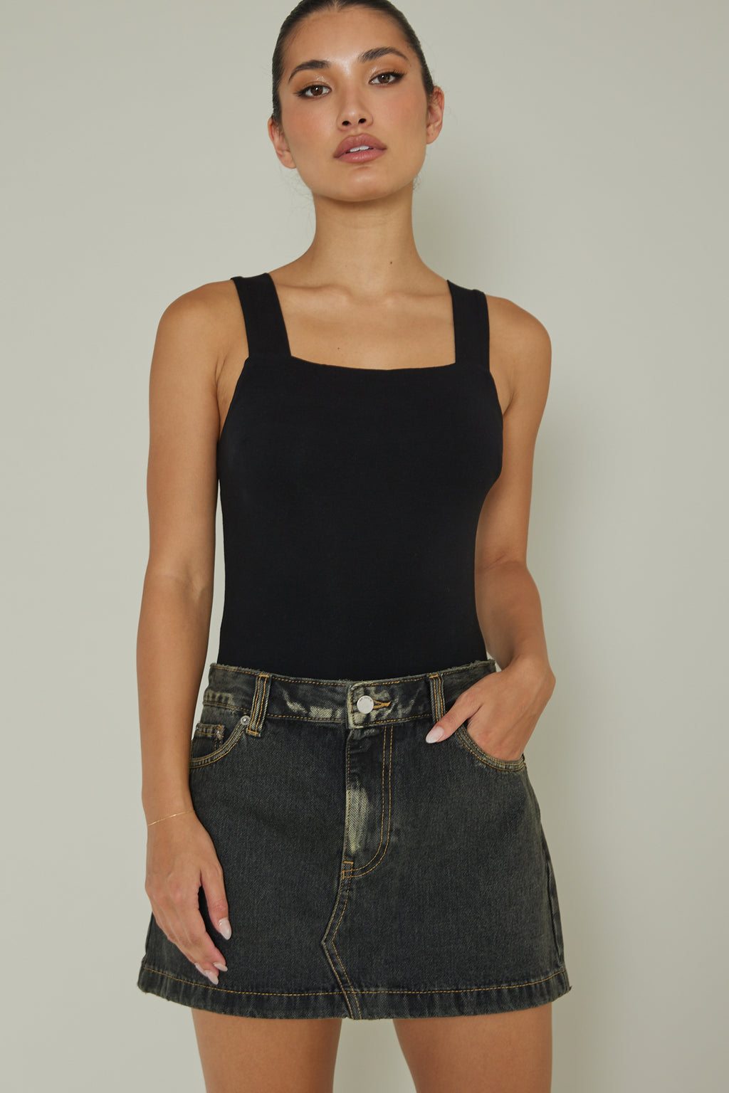 High Time Square Neckline Leotard Black by Selfie Leslie