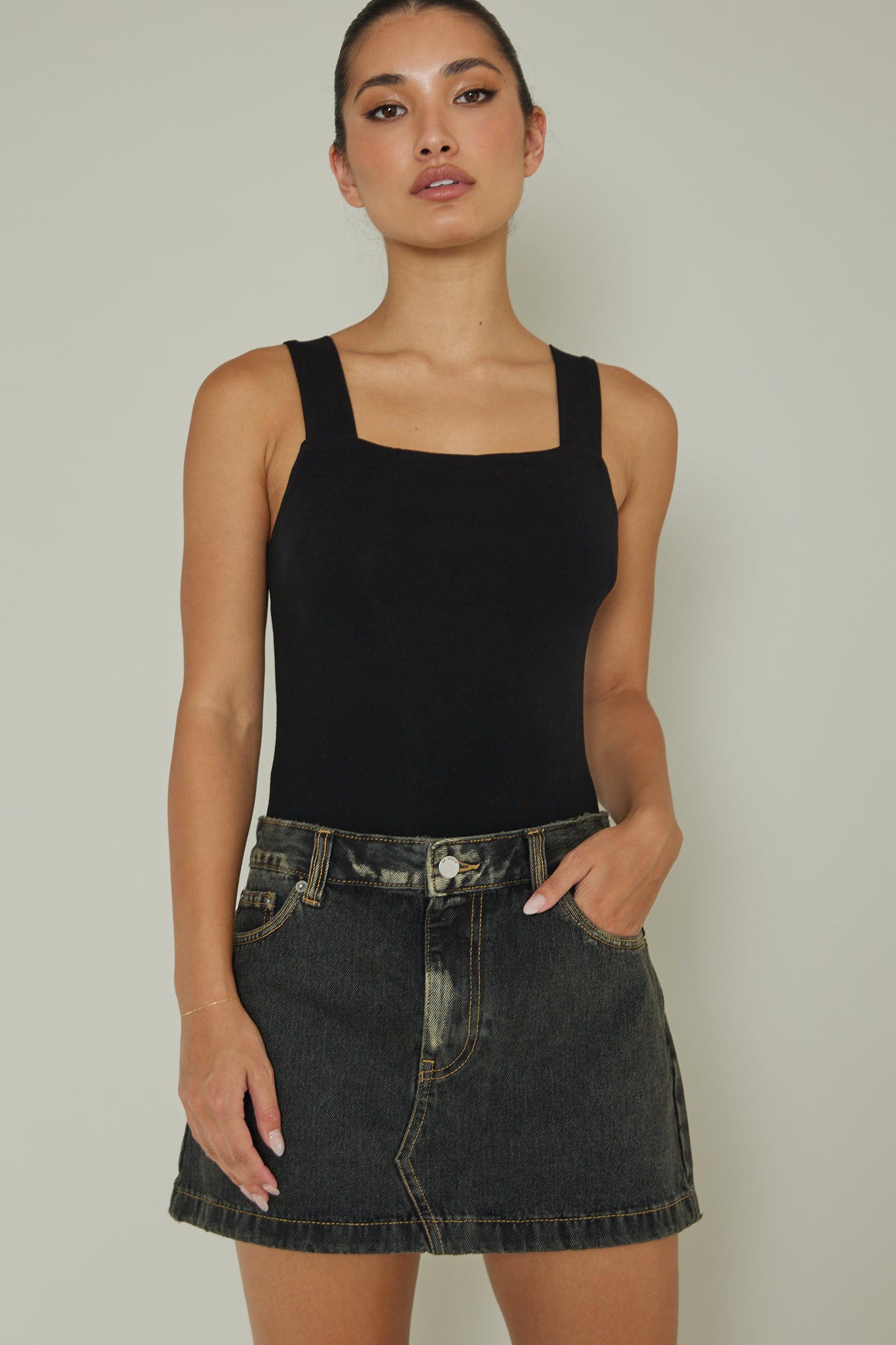 High Time Square Neckline Leotard Black by Selfie Leslie