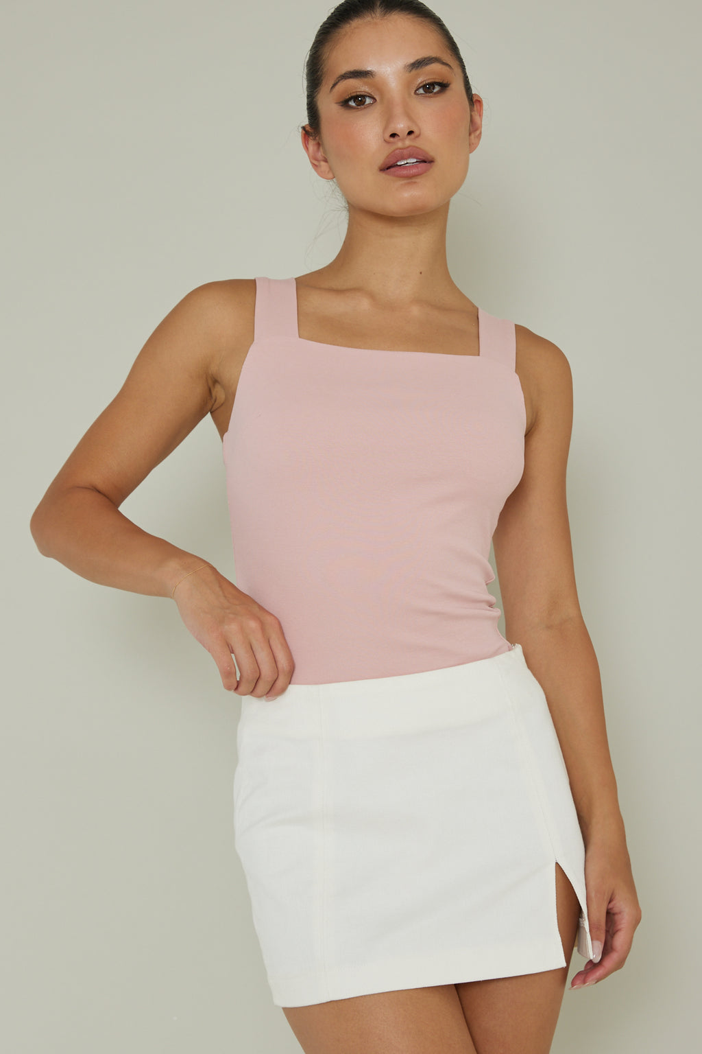 High Time Square Neckline Leotard Blush by Selfie Leslie