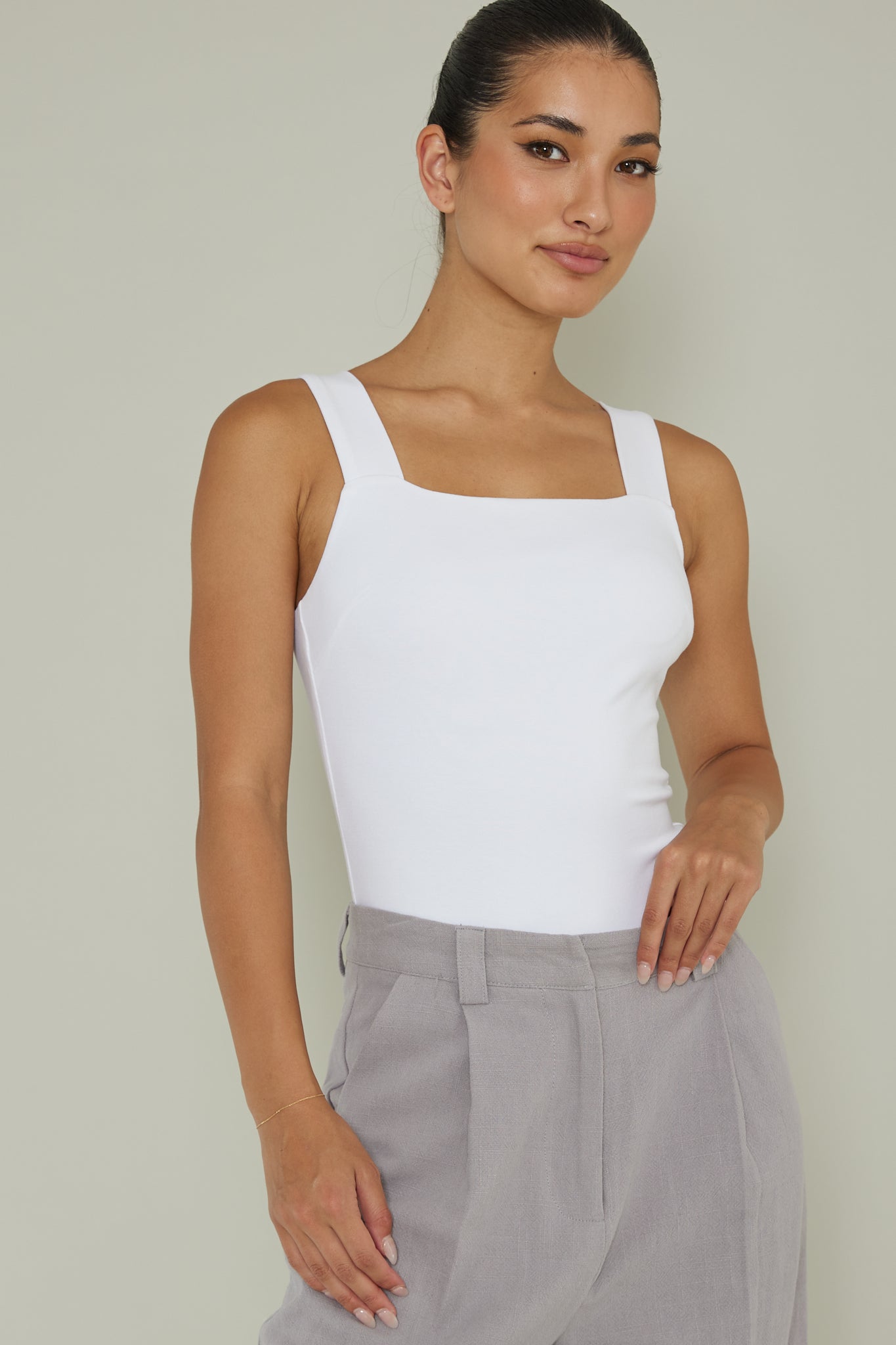 High Time Square Neckline Leotard White by Selfie Leslie