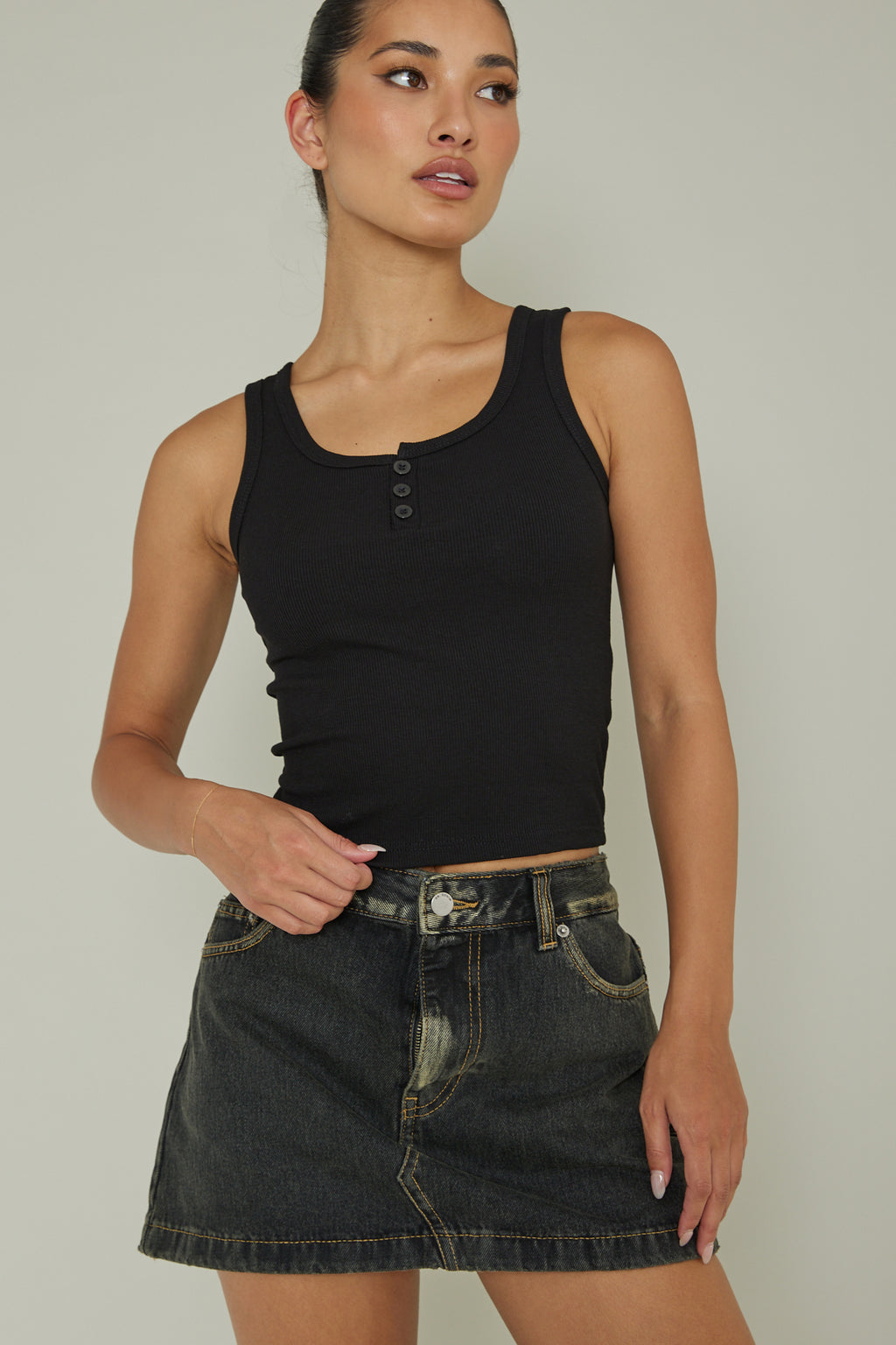 Recess Thick Strap Ribbed Top Black by Selfie Leslie