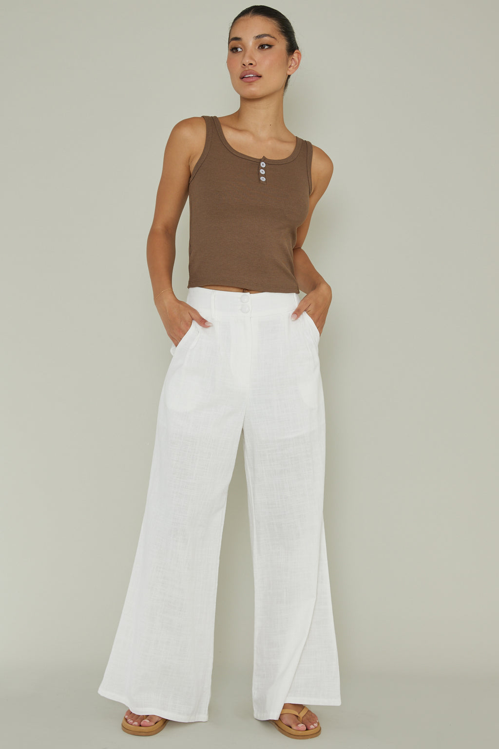 Recess Thick Strap Ribbed Top Brown by Selfie Leslie