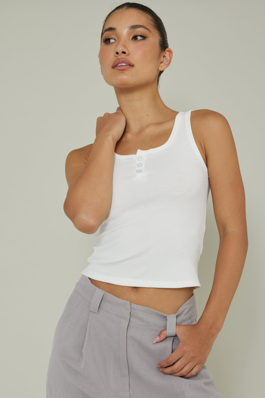 Recess Thick Strap Ribbed Top White by Selfie Leslie