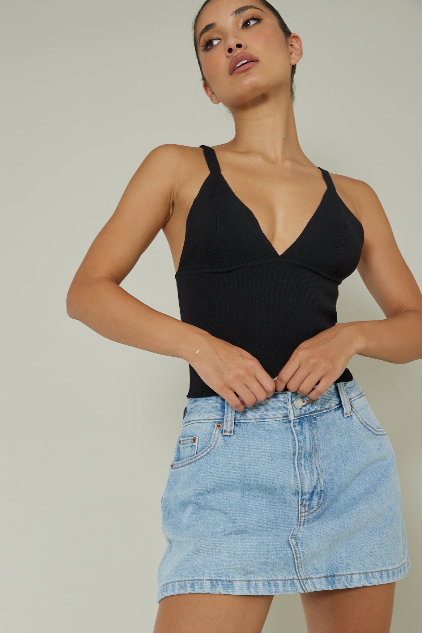City V-Neck Knit Top Black by Selfie Leslie