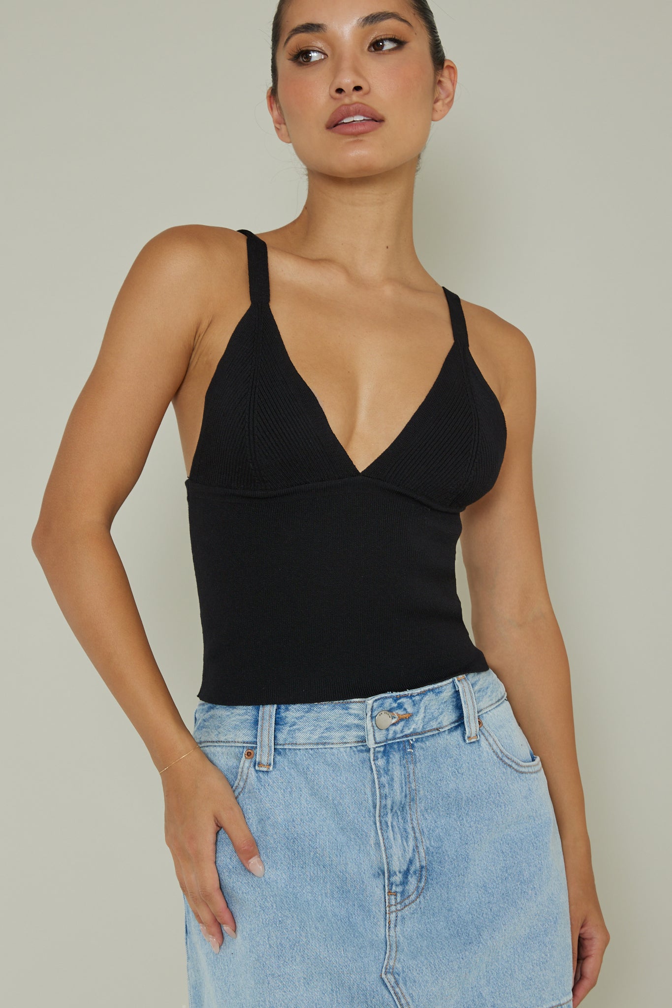City V-Neck Knit Top Black by Selfie Leslie