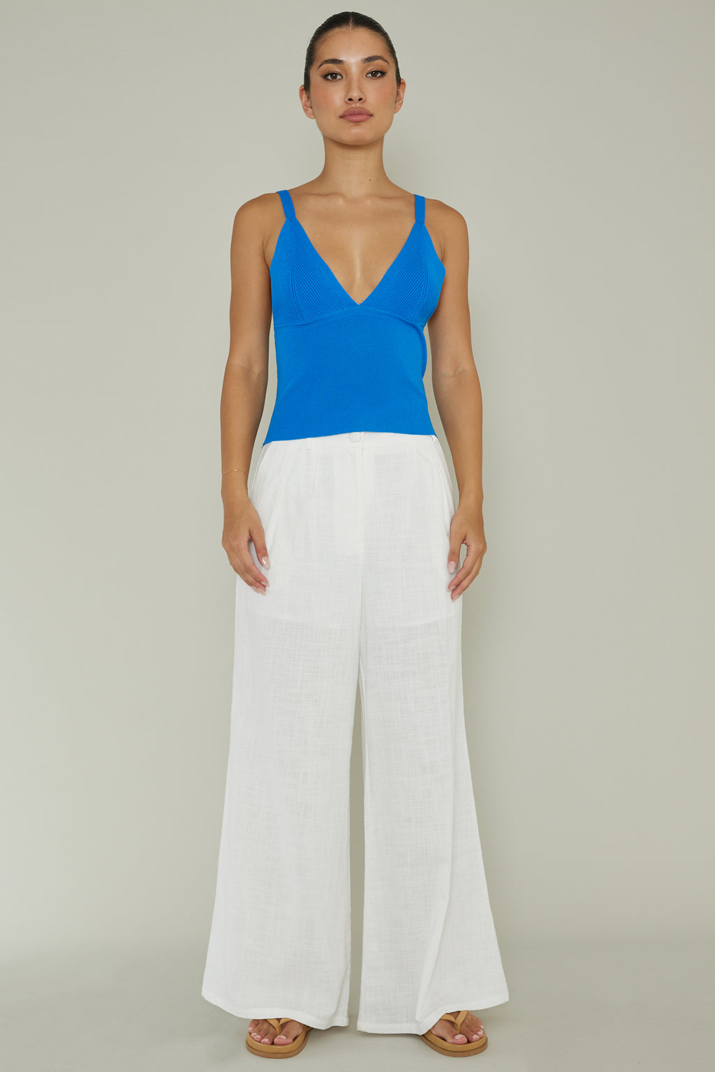 City V-Neck Knit Top Blue by Selfie Leslie