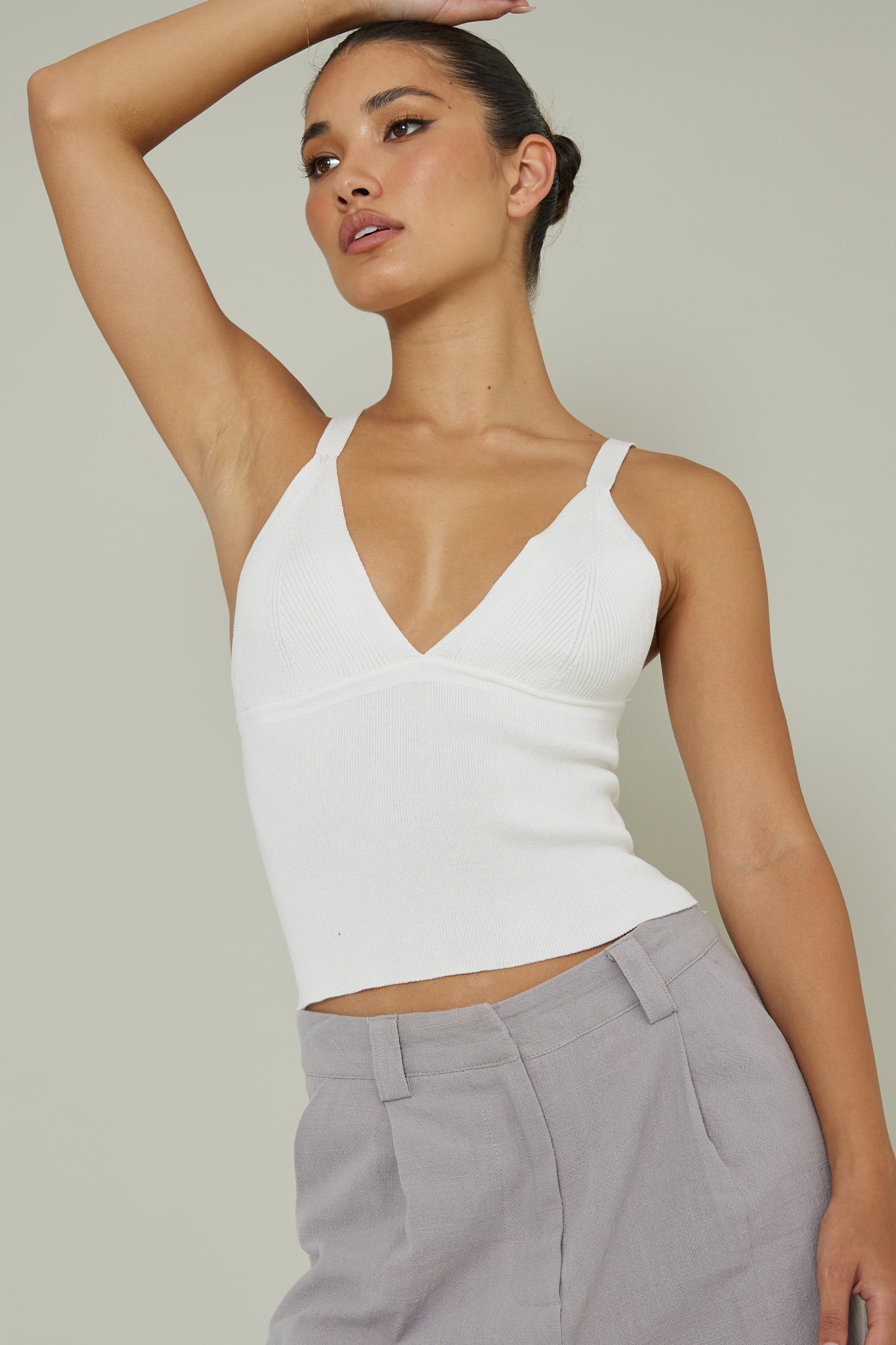 City V-Neck Knit Top White by Selfie Leslie