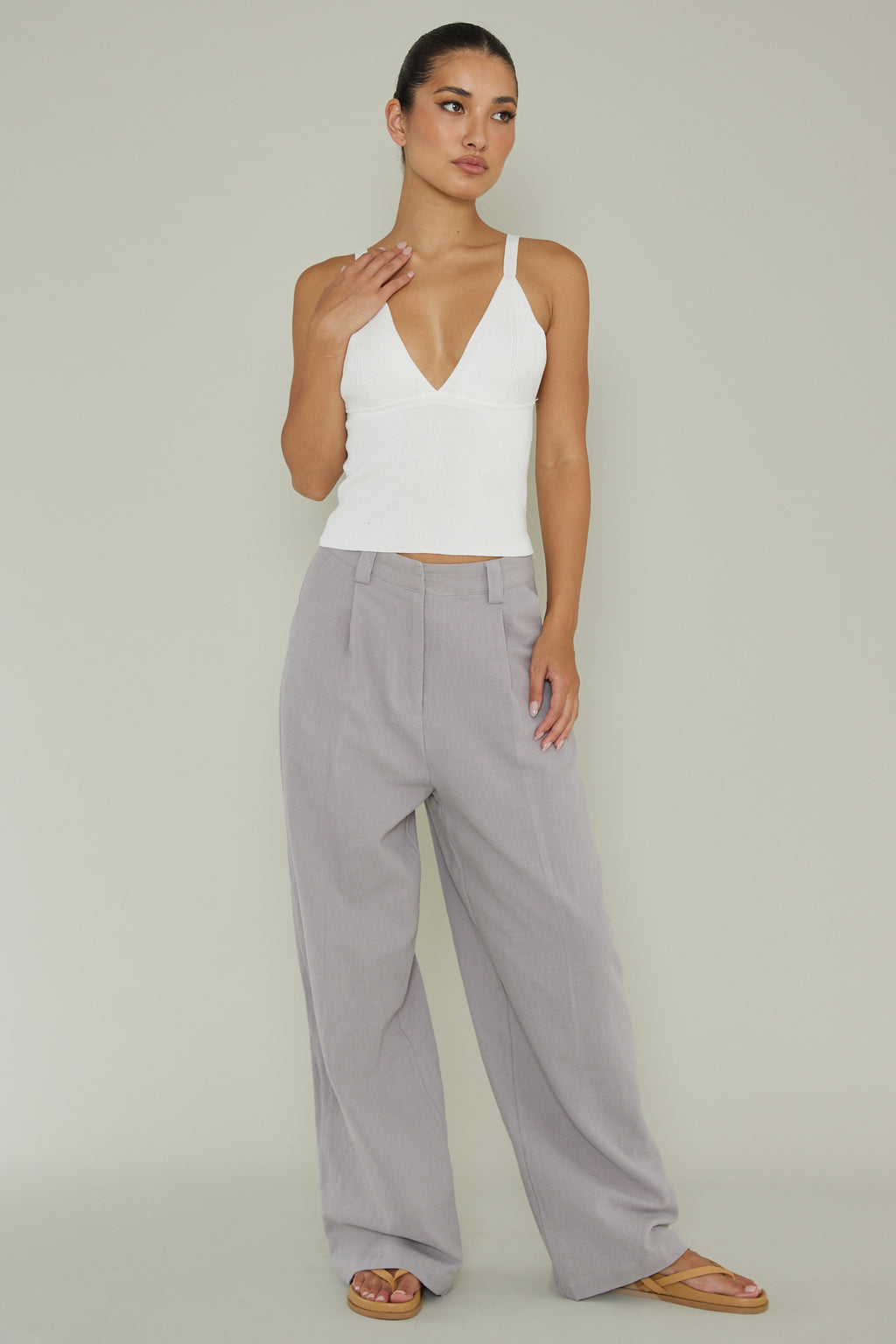 City V-Neck Knit Top White by Selfie Leslie