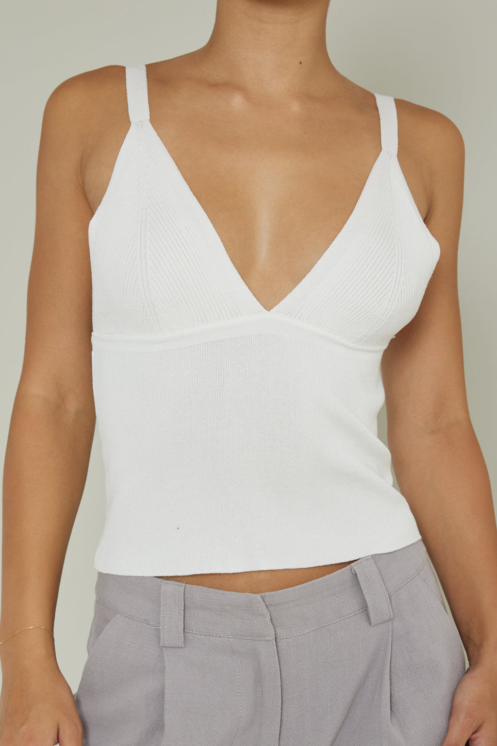 City V-Neck Knit Top White by Selfie Leslie