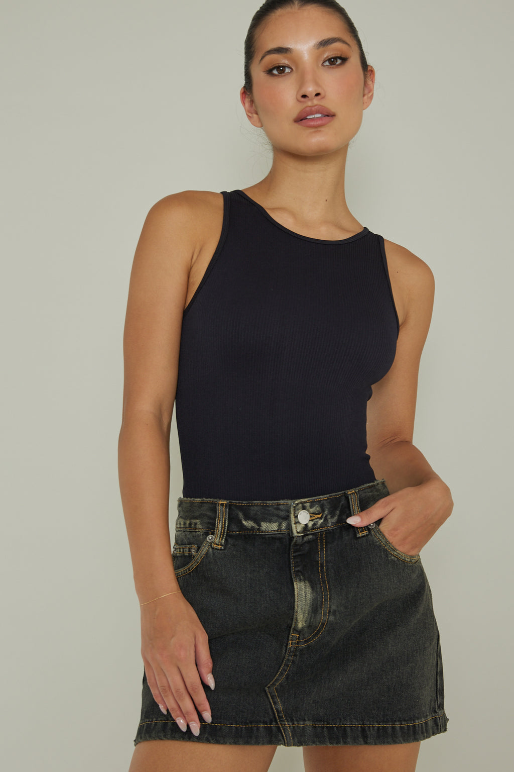 Attitude Ribbed Leotard Black by Selfie Leslie