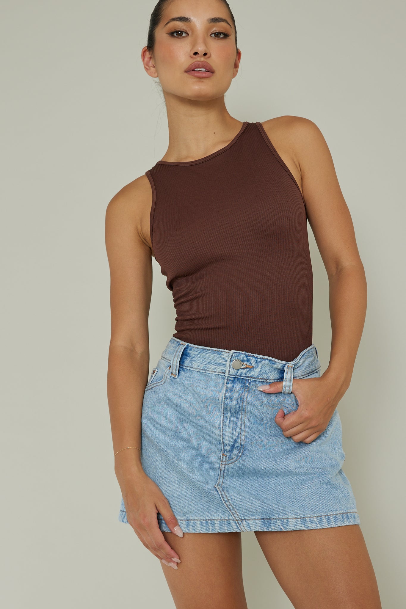 Attitude Ribbed Leotard Chocolate by Selfie Leslie