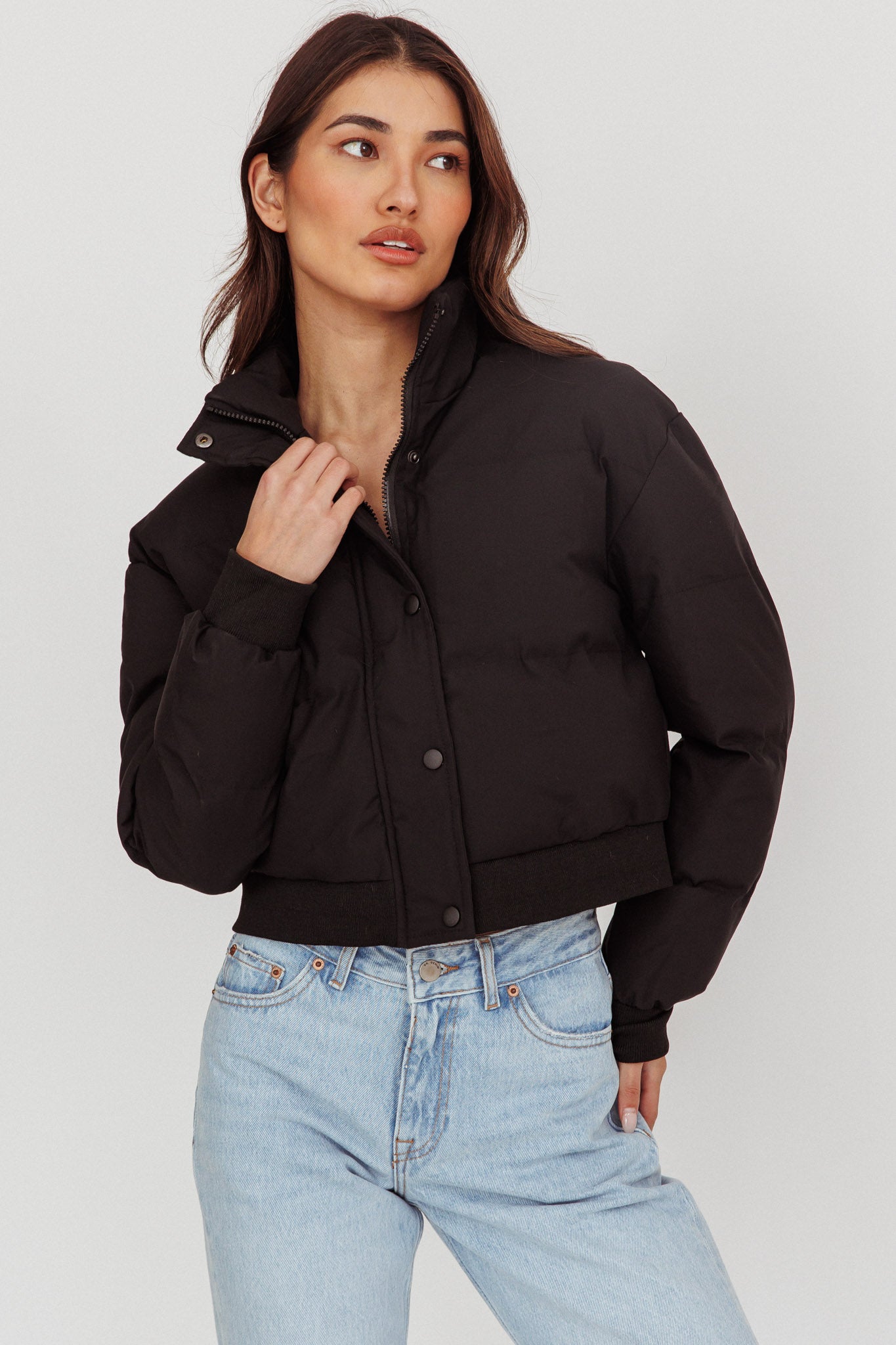 Infatuation Cropped Puffer Jacket Black by Selfie Leslie