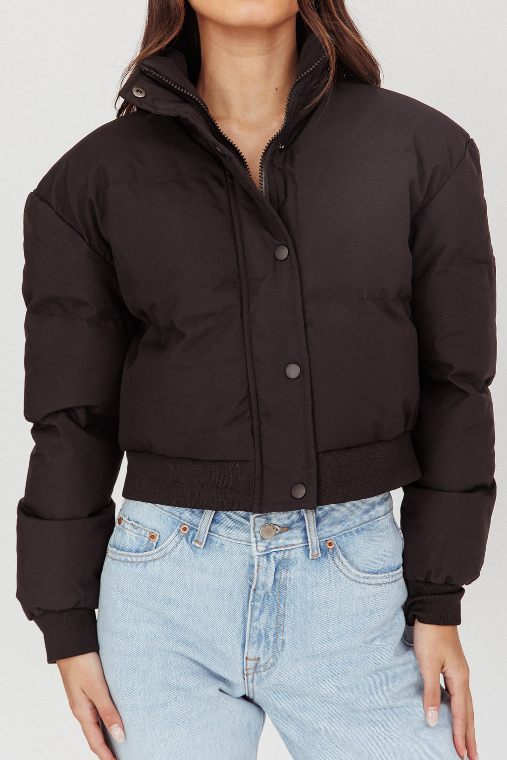Infatuation Cropped Puffer Jacket Black by Selfie Leslie