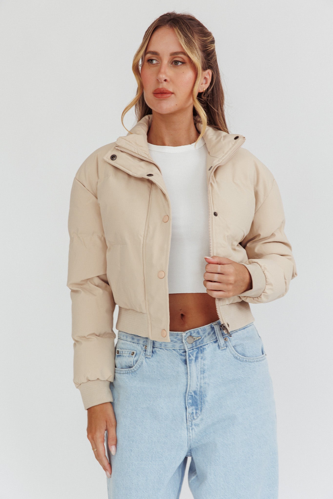 Infatuation Cropped Puffer Jacket White | Selfie Leslie