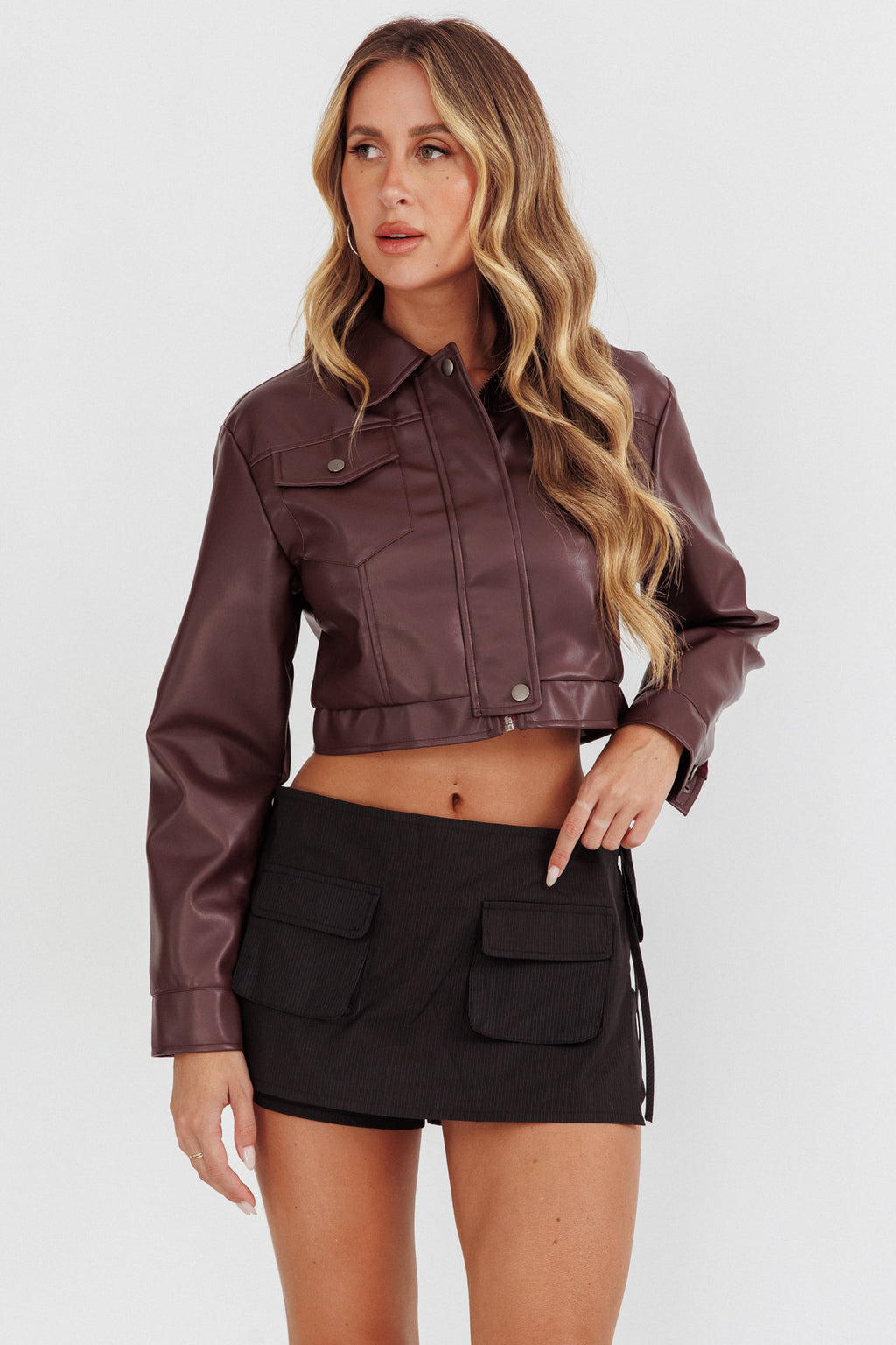 Navigator Snap Button Jacket Brown by Selfie Leslie