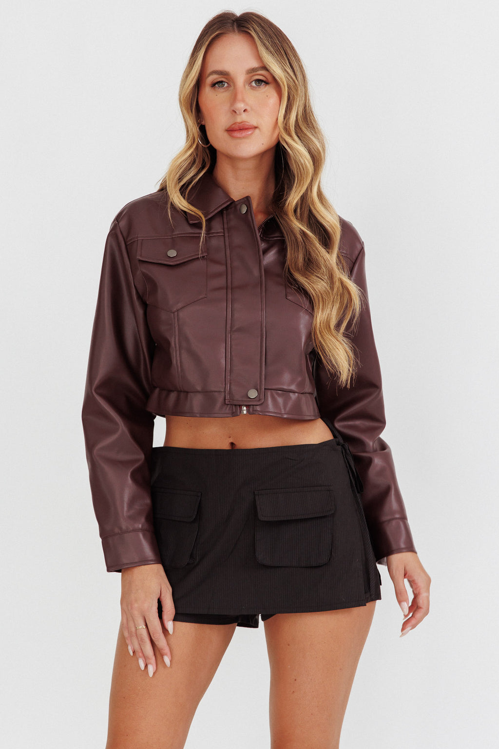 Navigator Snap Button Jacket Brown by Selfie Leslie