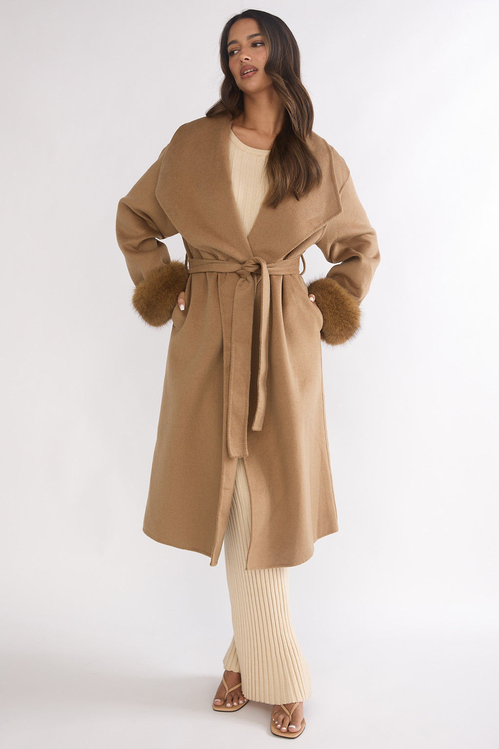 Zannora Faux Fur Coat Camel by Selfie Leslie