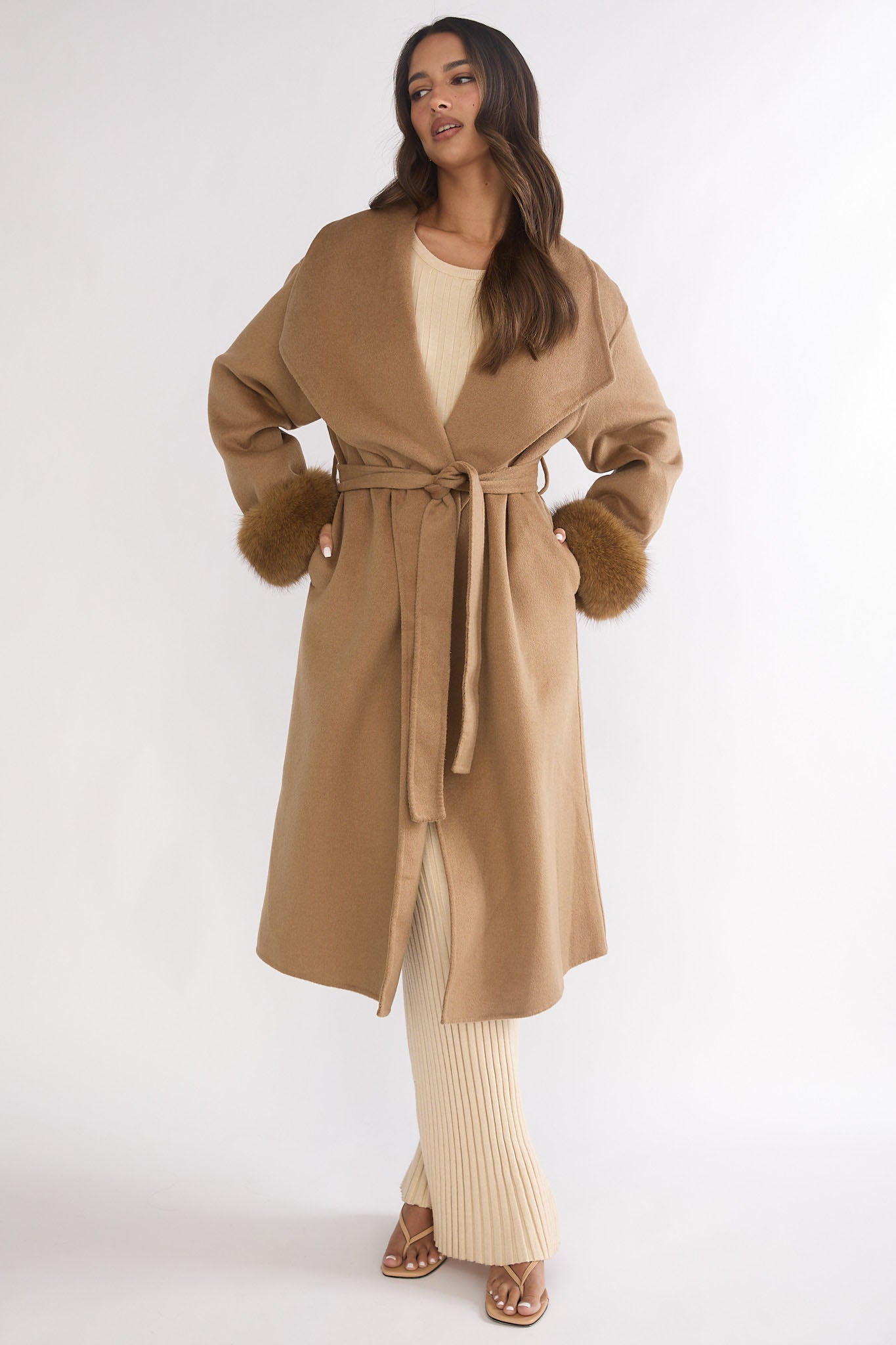 Zannora Faux Fur Coat Camel by Selfie Leslie
