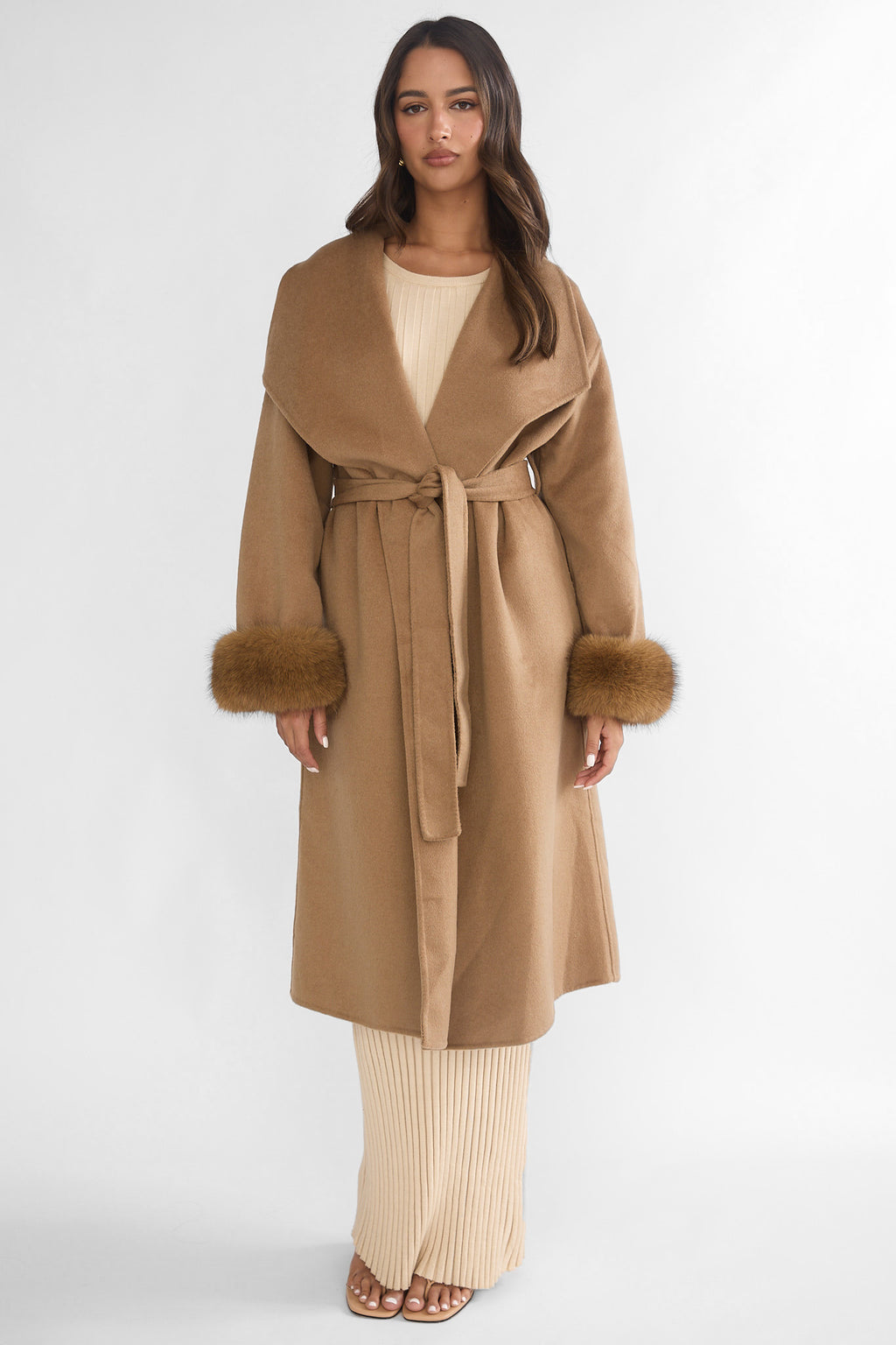 Zannora Faux Fur Coat Camel by Selfie Leslie