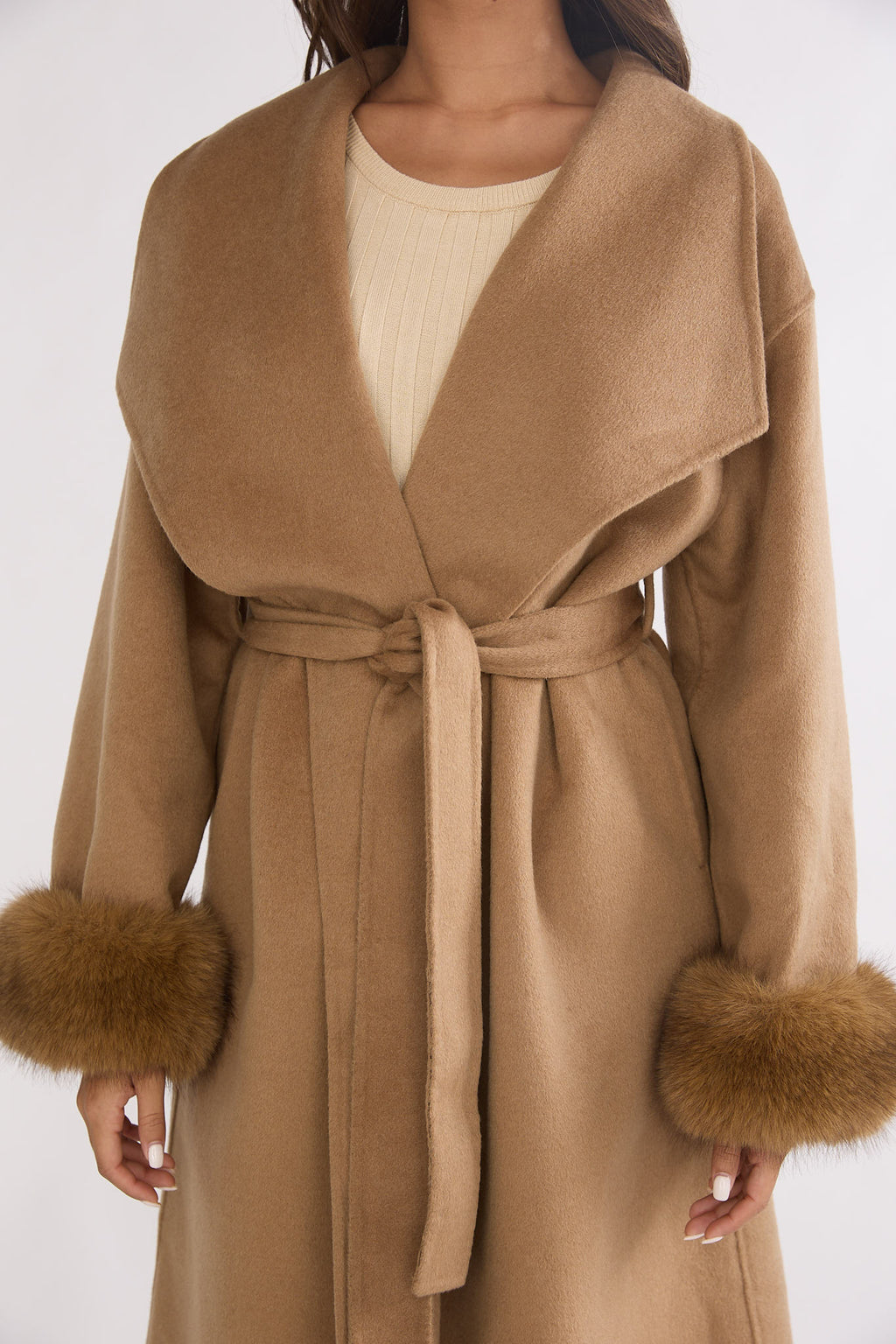 Zannora Faux Fur Coat Camel by Selfie Leslie