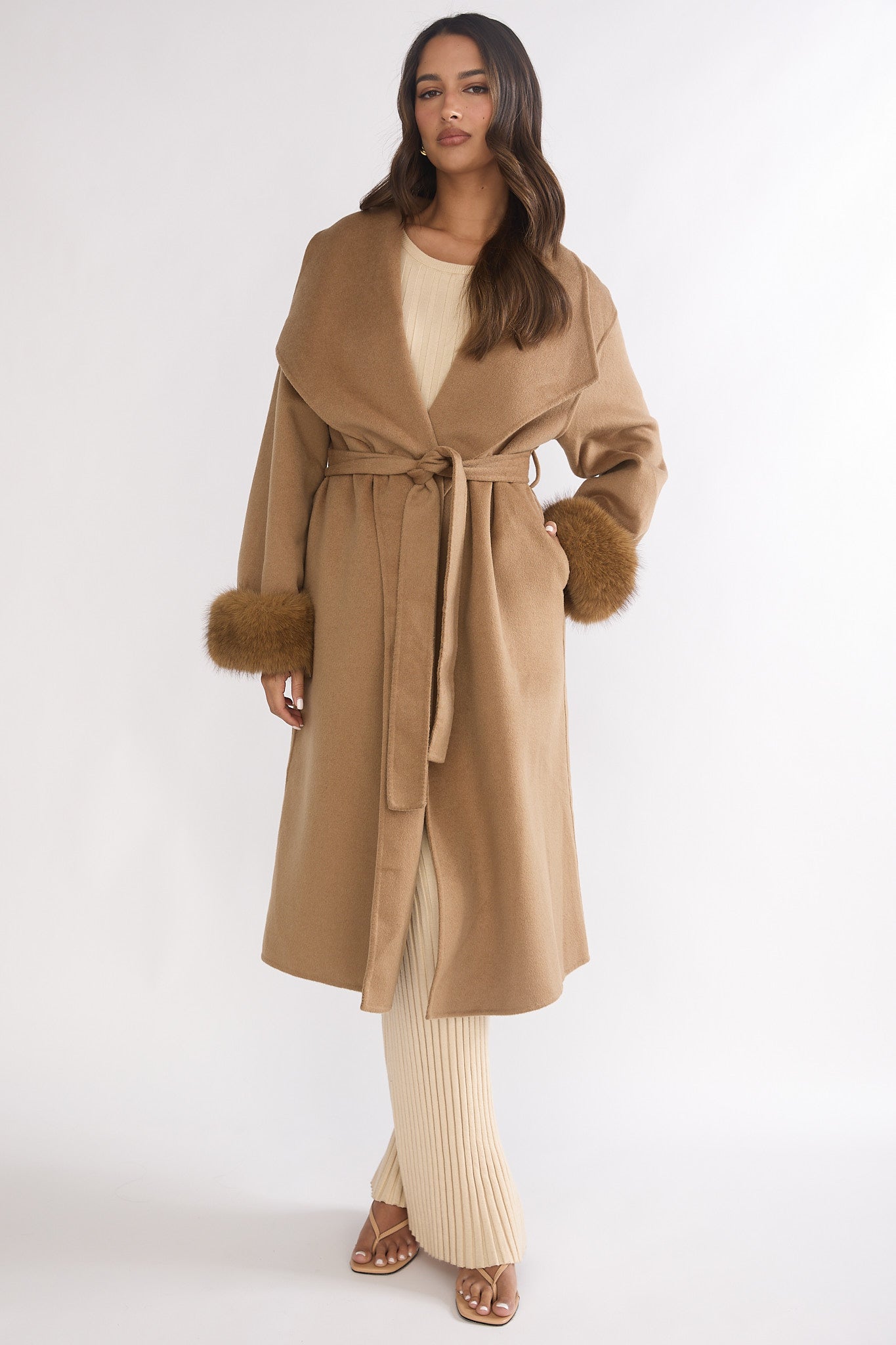 Zannora Faux Fur Coat Camel by Selfie Leslie