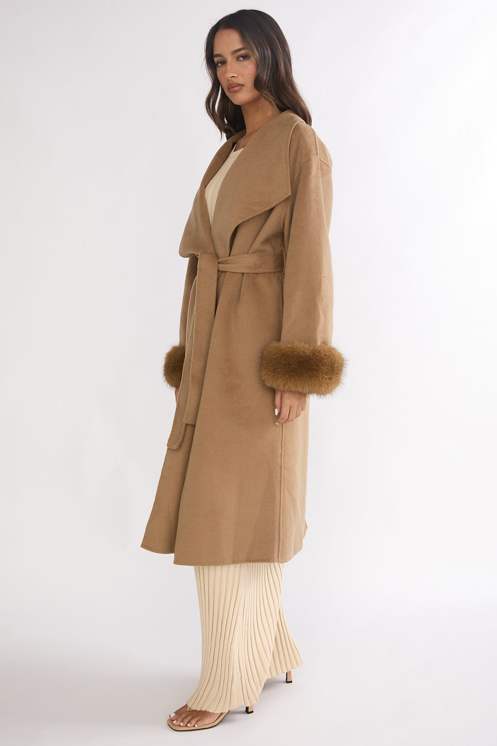 Zannora Faux Fur Coat Camel by Selfie Leslie