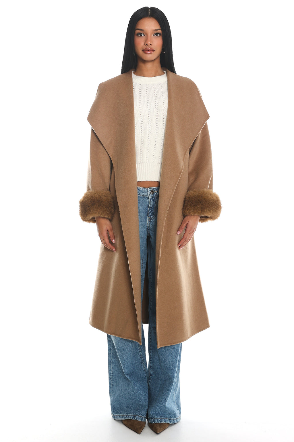Zannora Faux Fur Coat Camel by Selfie Leslie