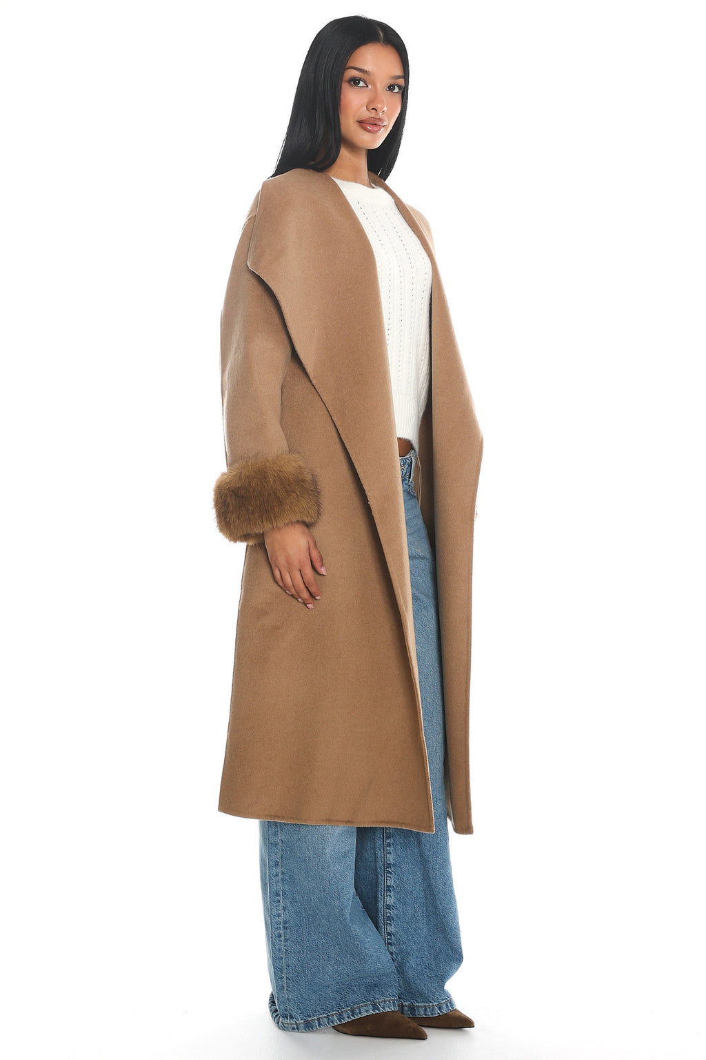 Zannora Faux Fur Coat Camel by Selfie Leslie